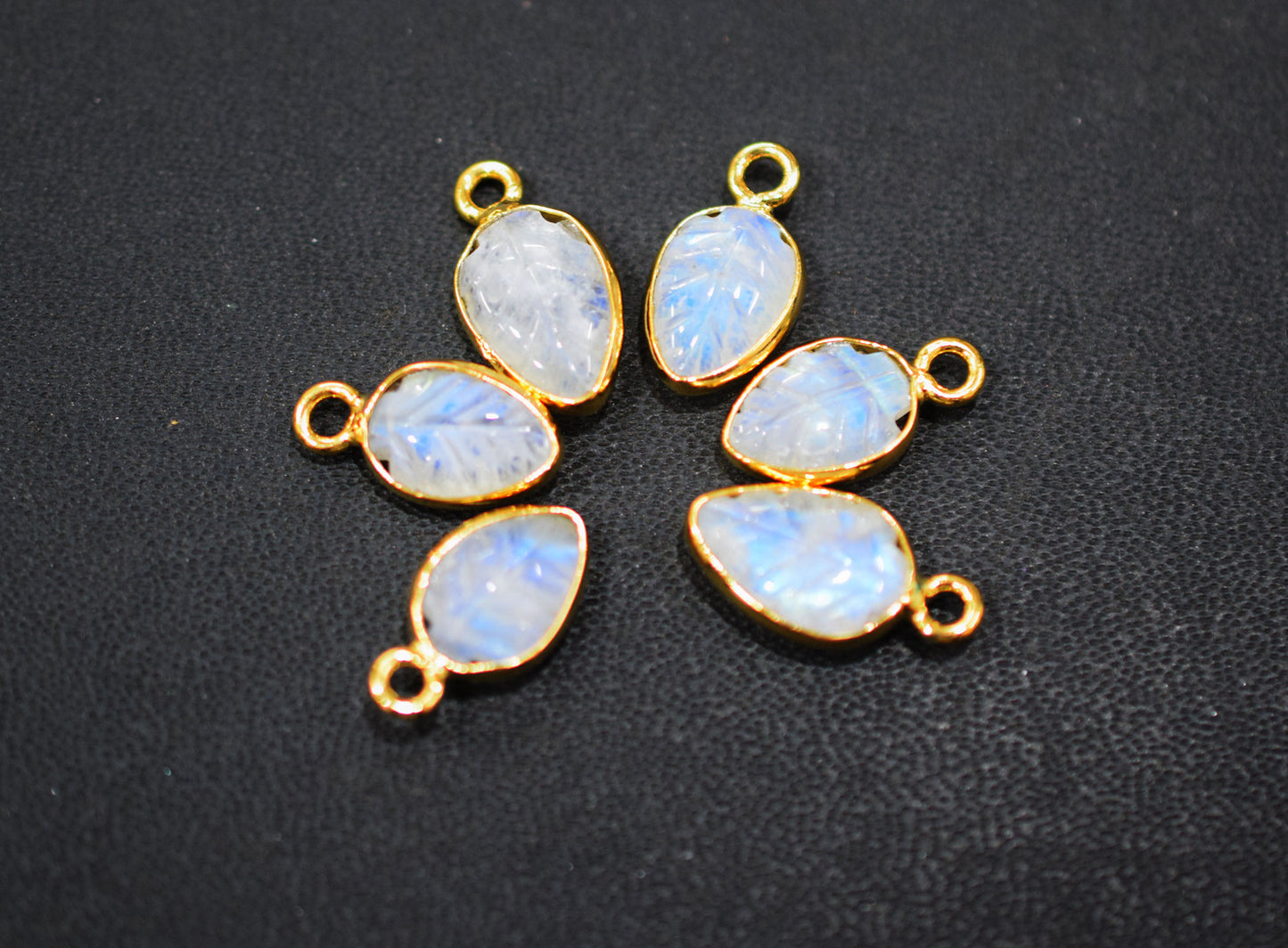 Rainbow Moonstone Hand Carved Leaf Shape Connector , Sold By Piece , 8x12 mm , RB-6609