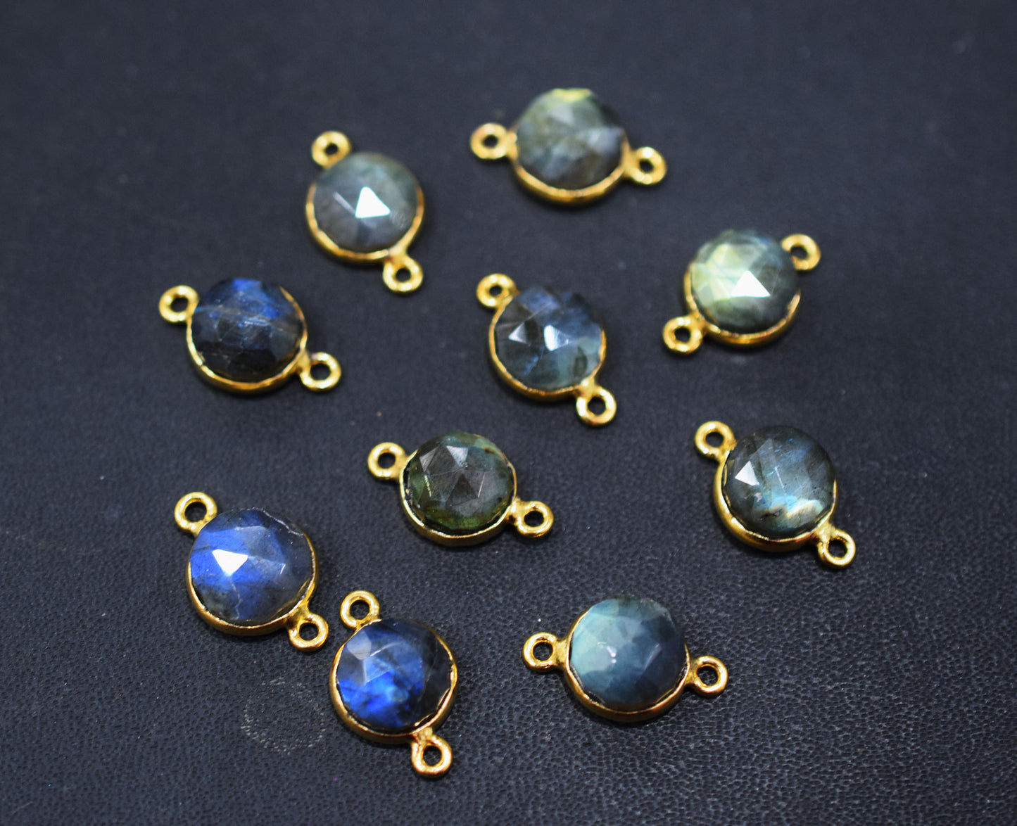 Flashy Labradorite Faceted Coin Shape Connector , Sold By Piece , 10 mm , RB-6624