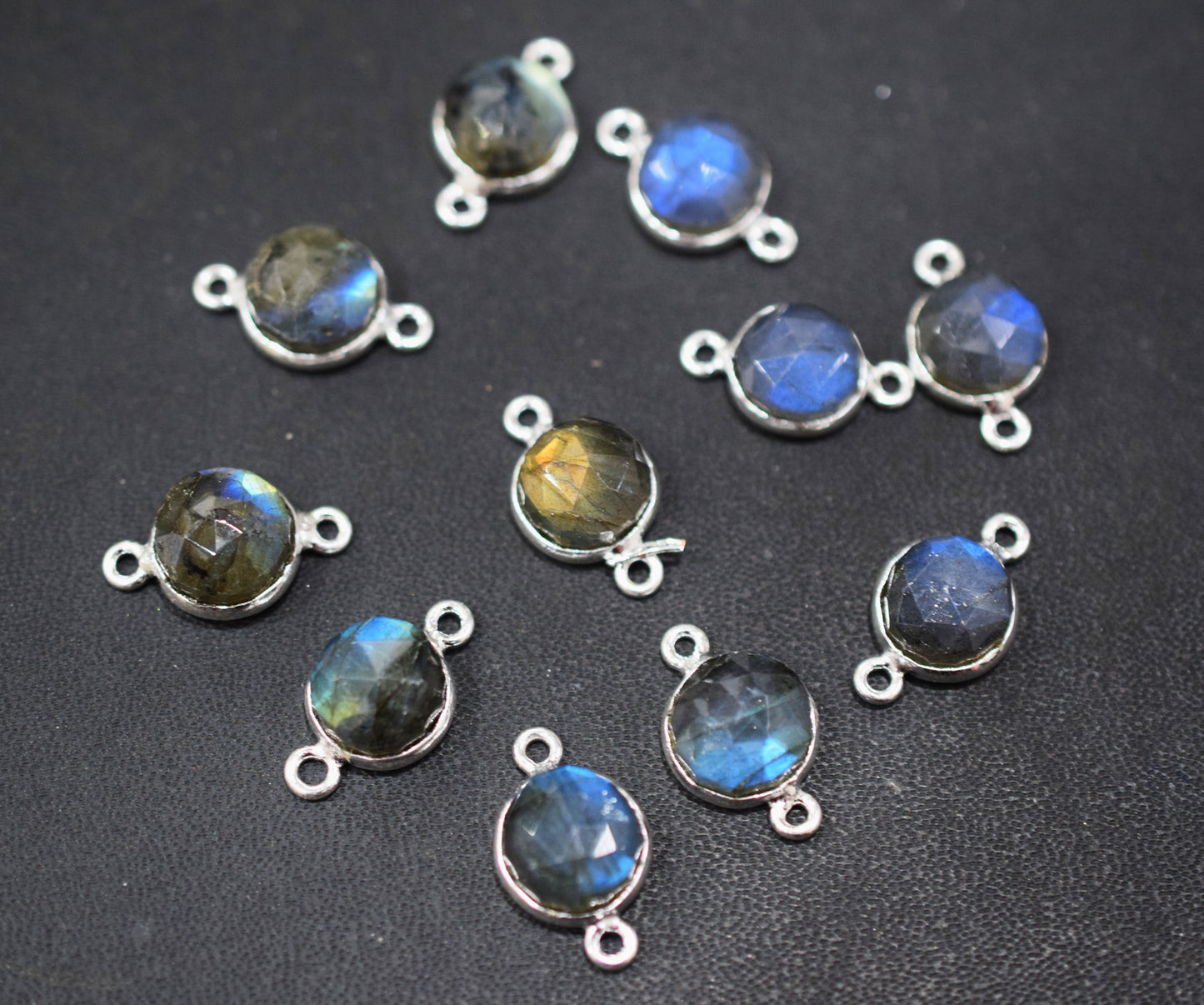 Flashy Labradorite Faceted Coin Shape Connector , Sold By Piece , 10 mm , RB-6624