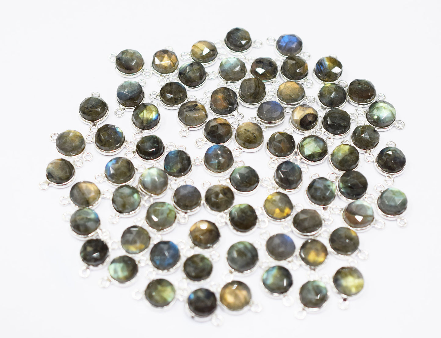 Flashy Labradorite Faceted Coin Shape Connector , Sold By Piece , 10 mm , RB-6624
