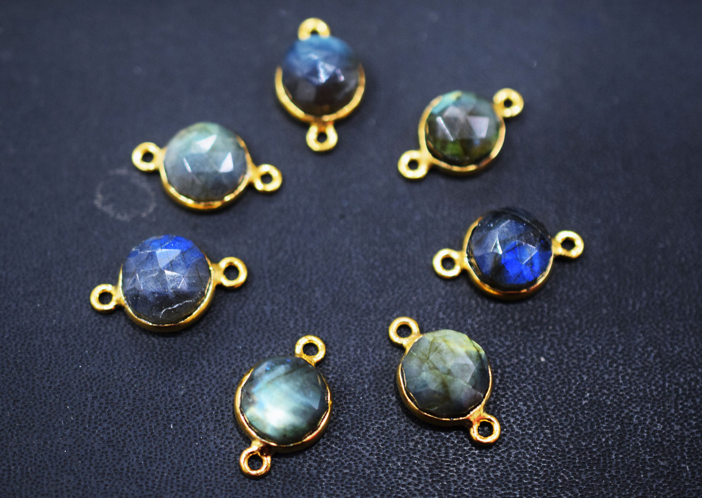Flashy Labradorite Faceted Coin Shape Connector , Sold By Piece , 10 mm , RB-6624