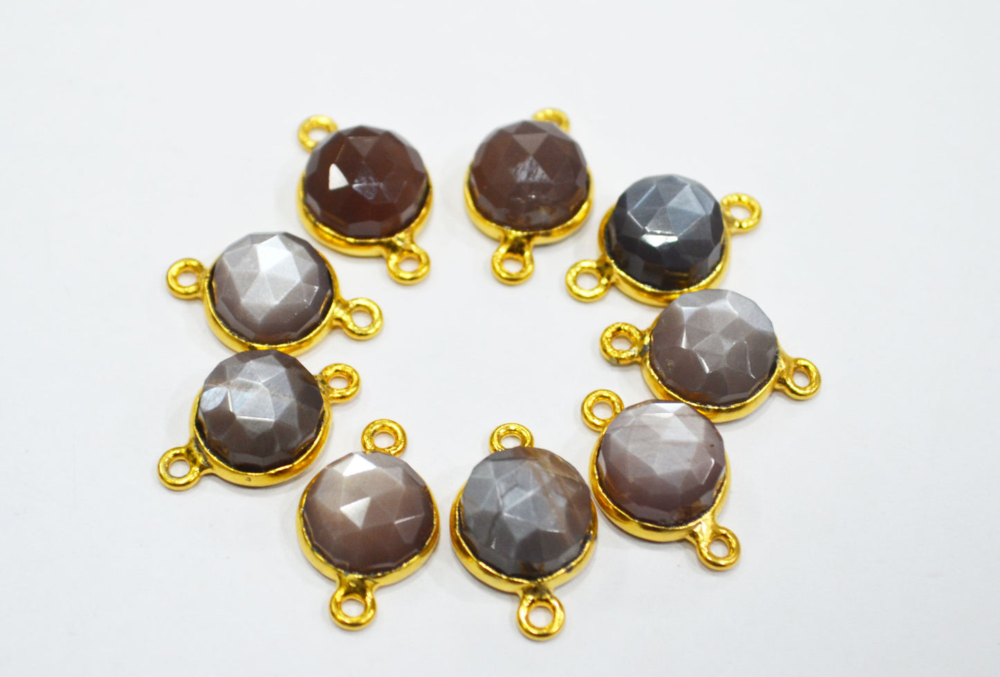 Chocolate Moonstone Faceted Coin Shape Connector , Sold By Piece , 12 mm , RB-6634