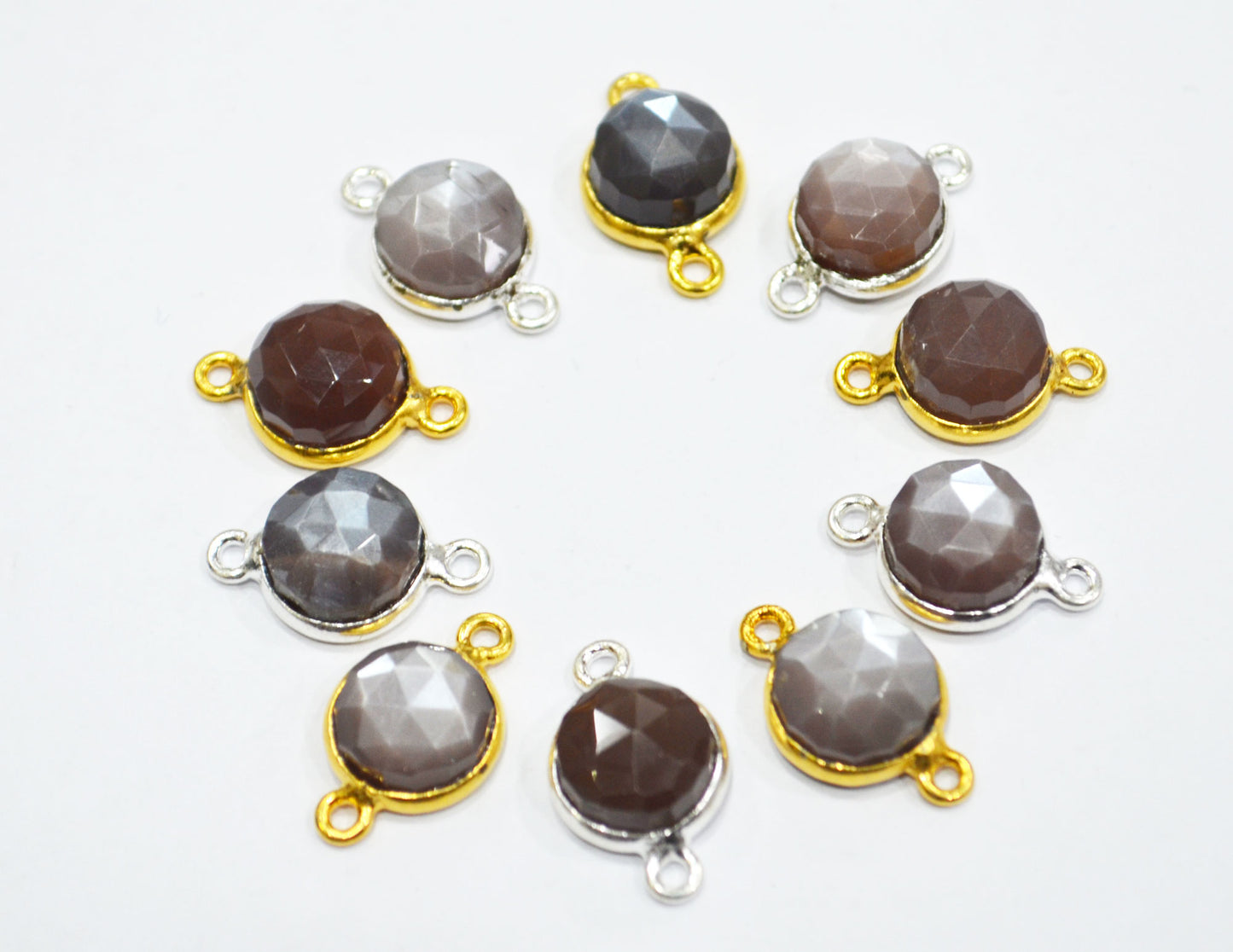 Chocolate Moonstone Faceted Coin Shape Connector , Sold By Piece , 12 mm , RB-6634