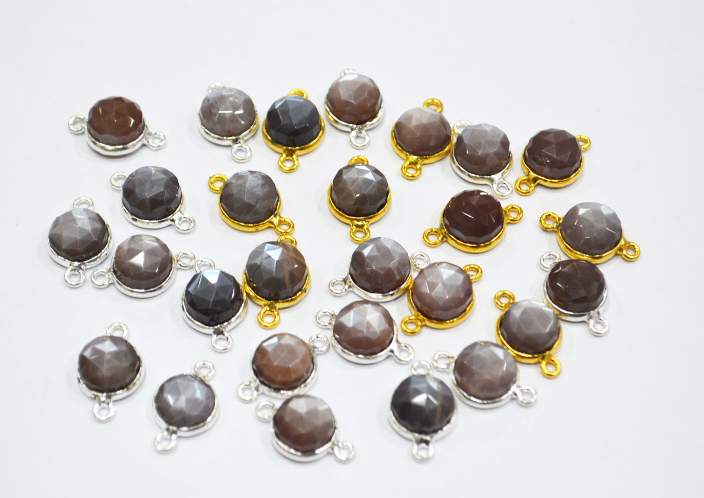 Chocolate Moonstone Faceted Coin Shape Connector , Sold By Piece , 12 mm , RB-6634