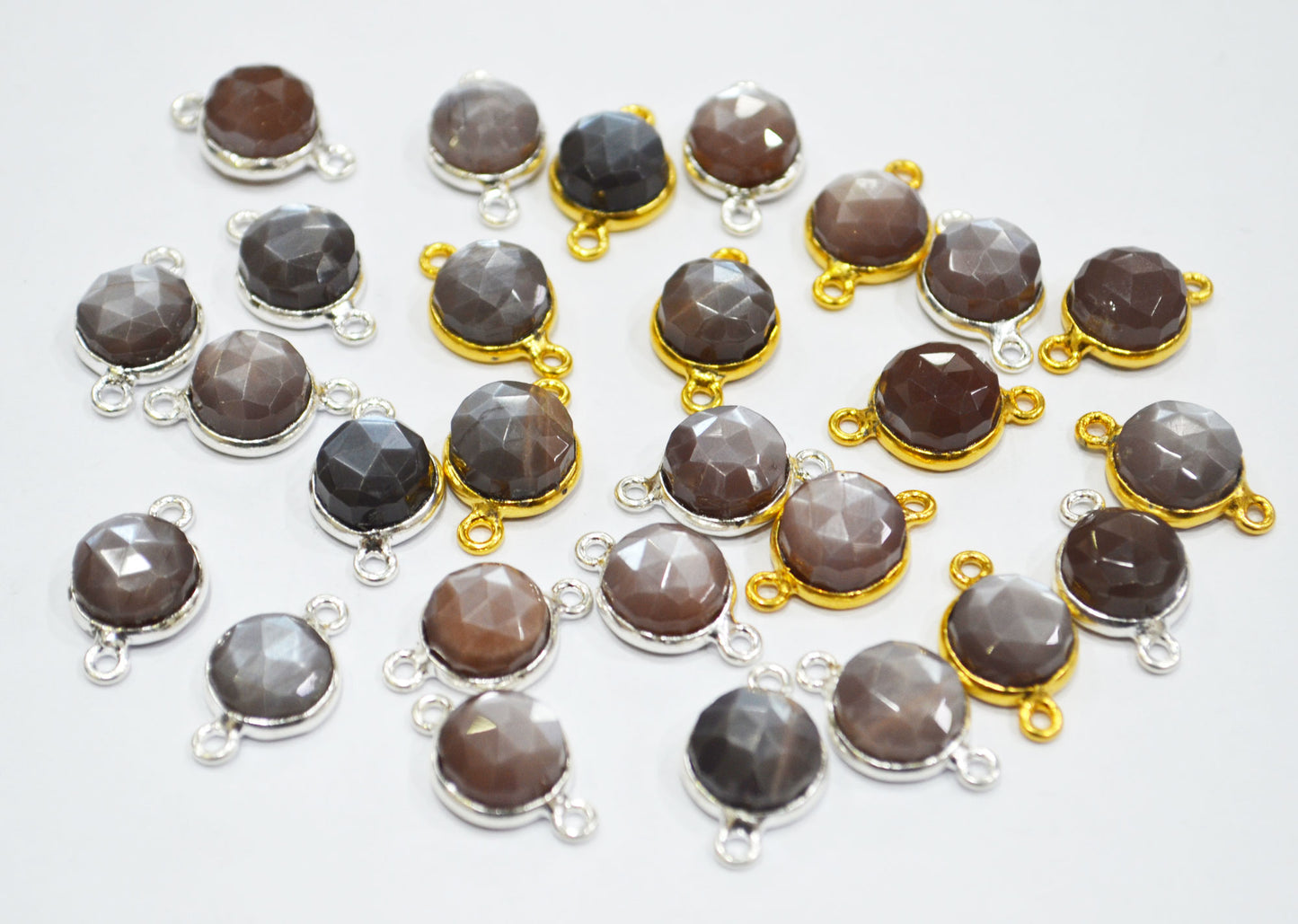 Chocolate Moonstone Faceted Coin Shape Connector , Sold By Piece , 12 mm , RB-6634