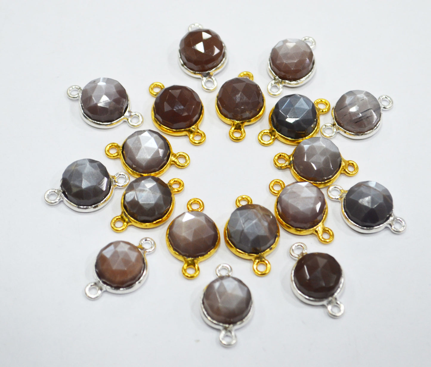Chocolate Moonstone Faceted Coin Shape Connector , Sold By Piece , 12 mm , RB-6634