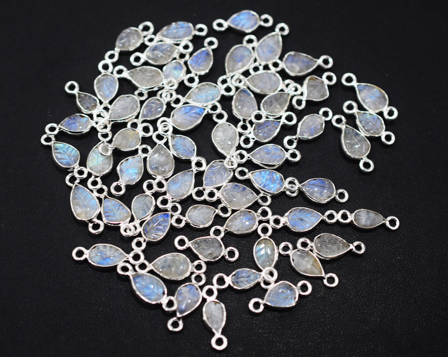 Rainbow Moonstone Hand Carved Leaf Shape Connector , Sold By Piece , 5x6 - 8x10 mm , RB-6641