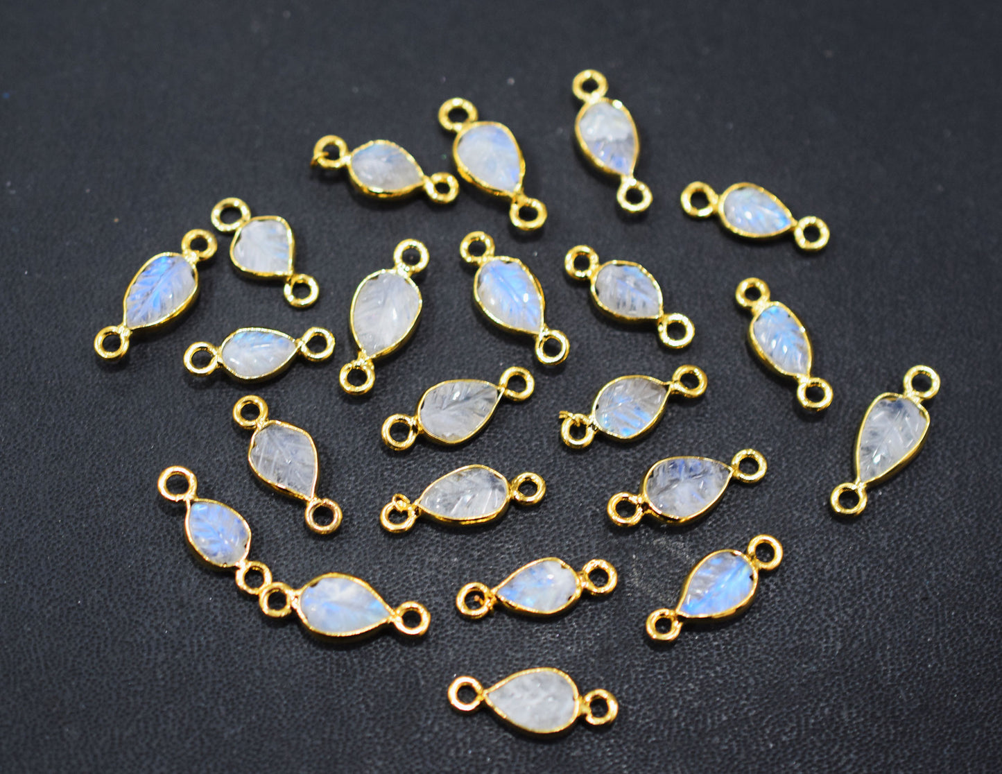 Rainbow Moonstone Hand Carved Leaf Shape Connector , Sold By Piece , 5x6 - 8x10 mm , RB-6641