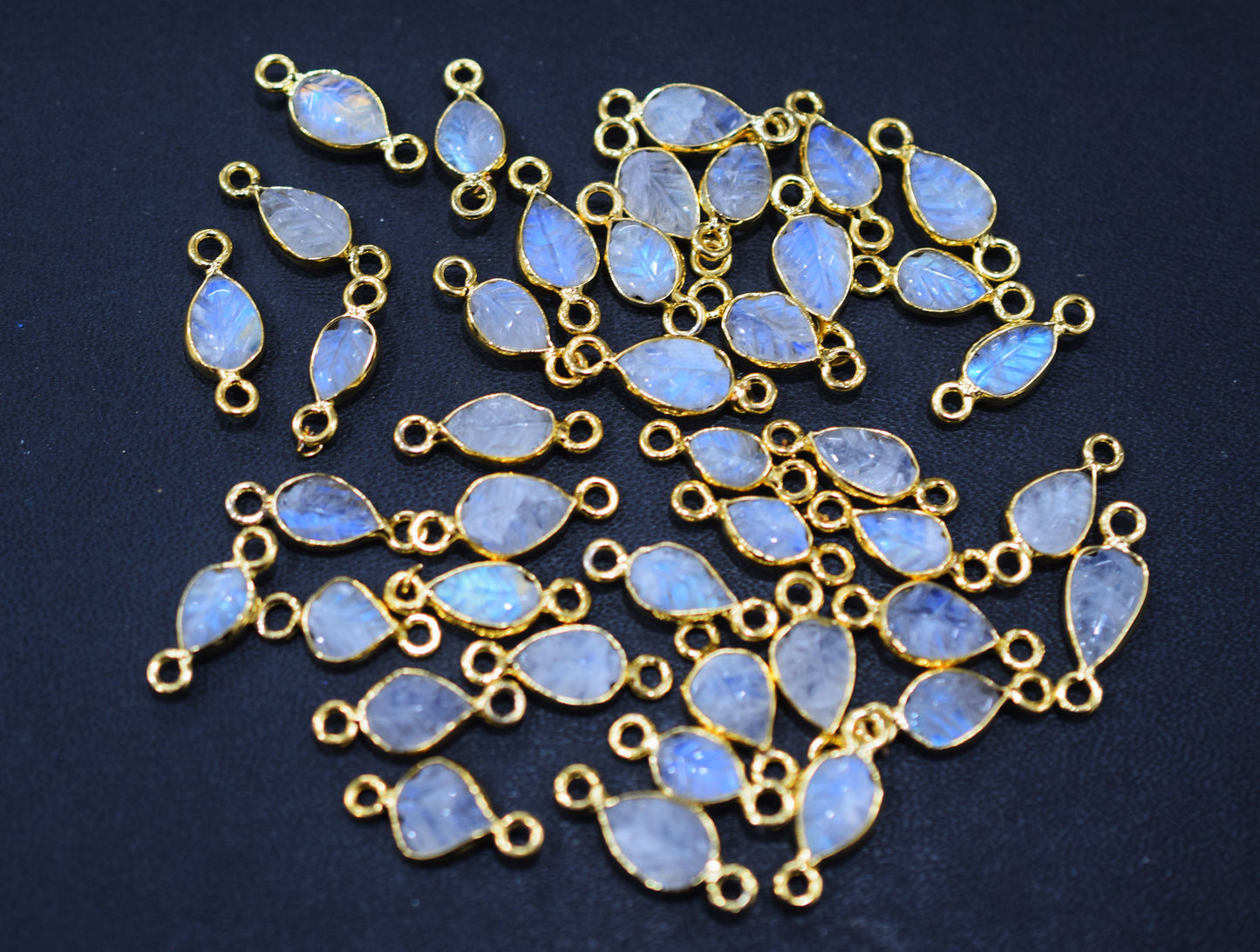 Rainbow Moonstone Hand Carved Leaf Shape Connector , Sold By Piece , 5x6 - 8x10 mm , RB-6641
