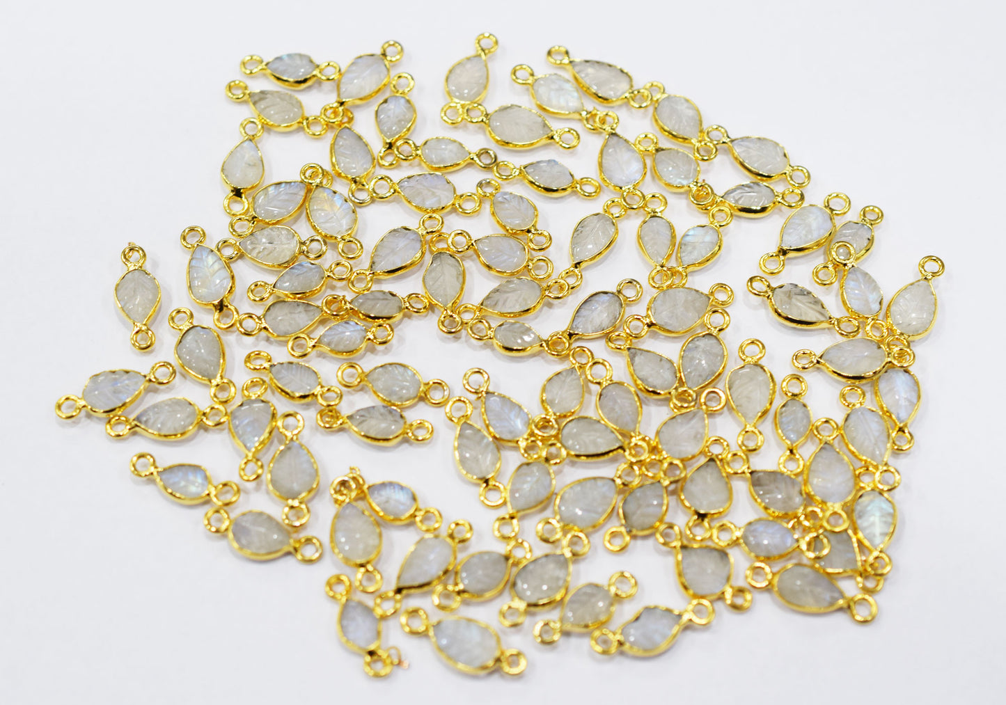 Rainbow Moonstone Hand Carved Leaf Shape Connector , Sold By Piece , 5x6 - 8x10 mm , RB-6641