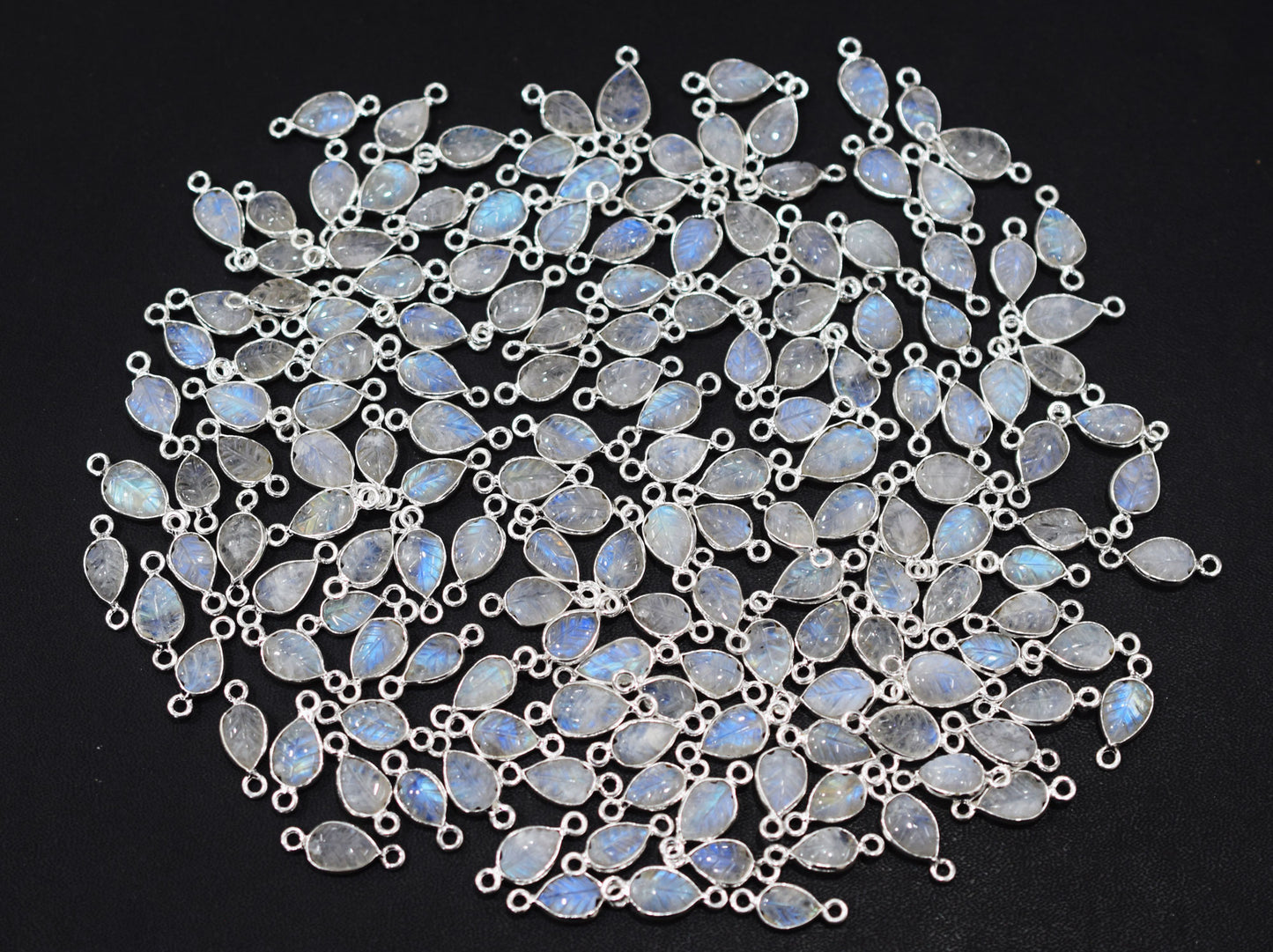 Rainbow Moonstone Hand Carved Leaf Shape Connector , Sold By Piece , 8x10 - 9x12 mm , RB-6642
