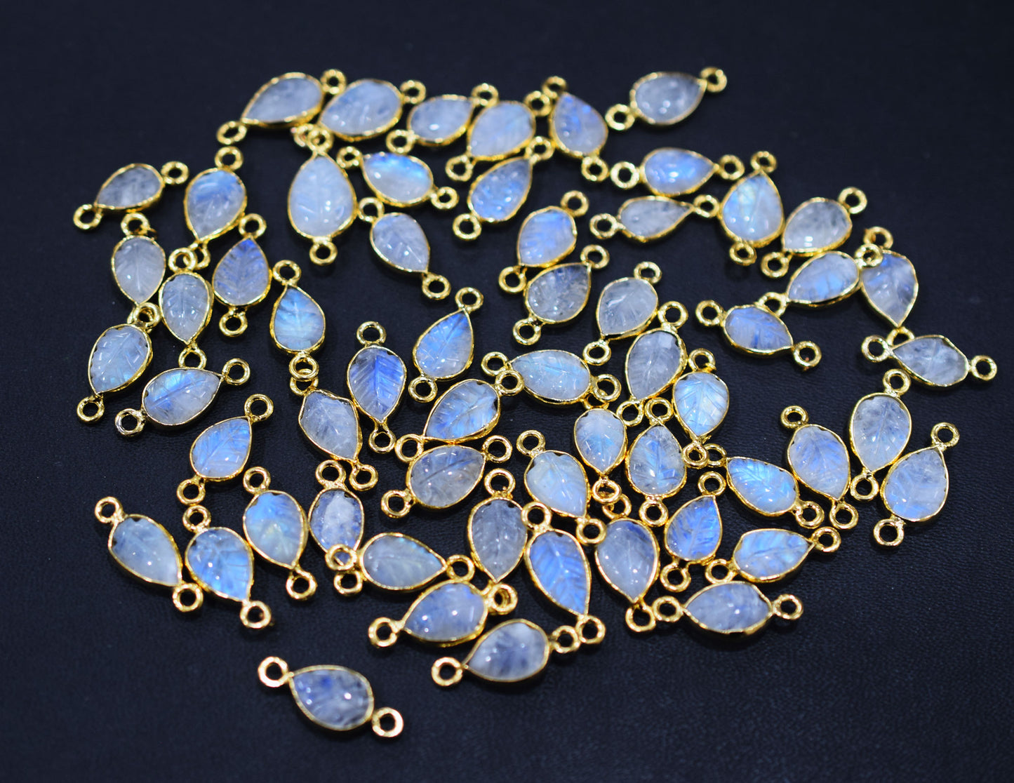 Rainbow Moonstone Hand Carved Leaf Shape Connector , Sold By Piece , 8x10 - 9x12 mm , RB-6642