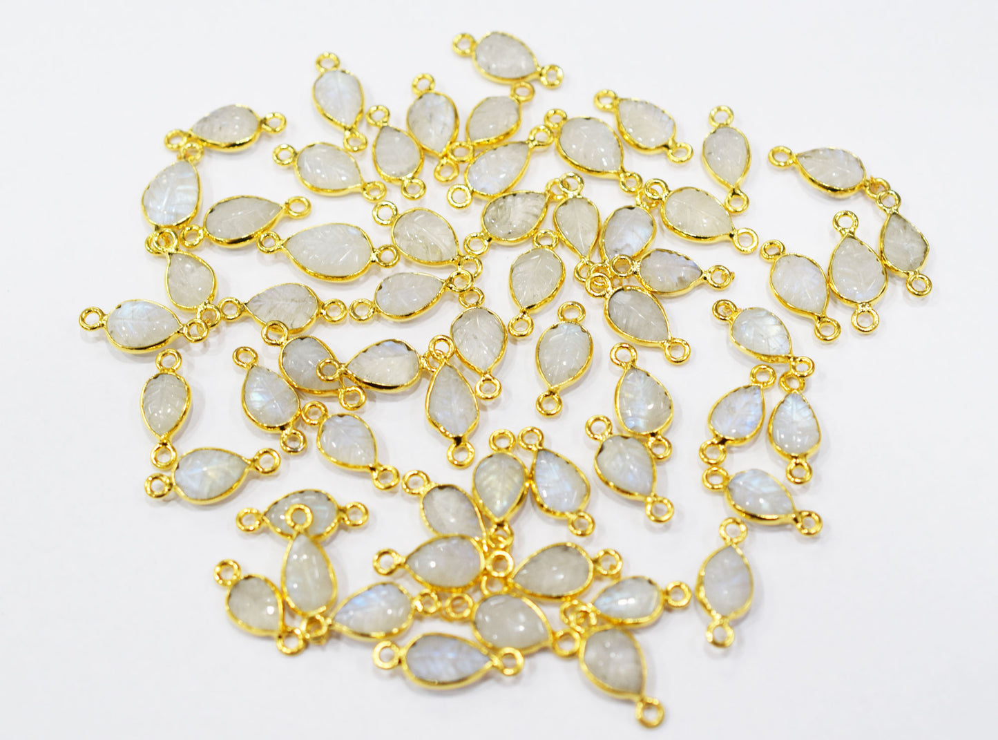 Rainbow Moonstone Hand Carved Leaf Shape Connector , Sold By Piece , 8x10 - 9x12 mm , RB-6642