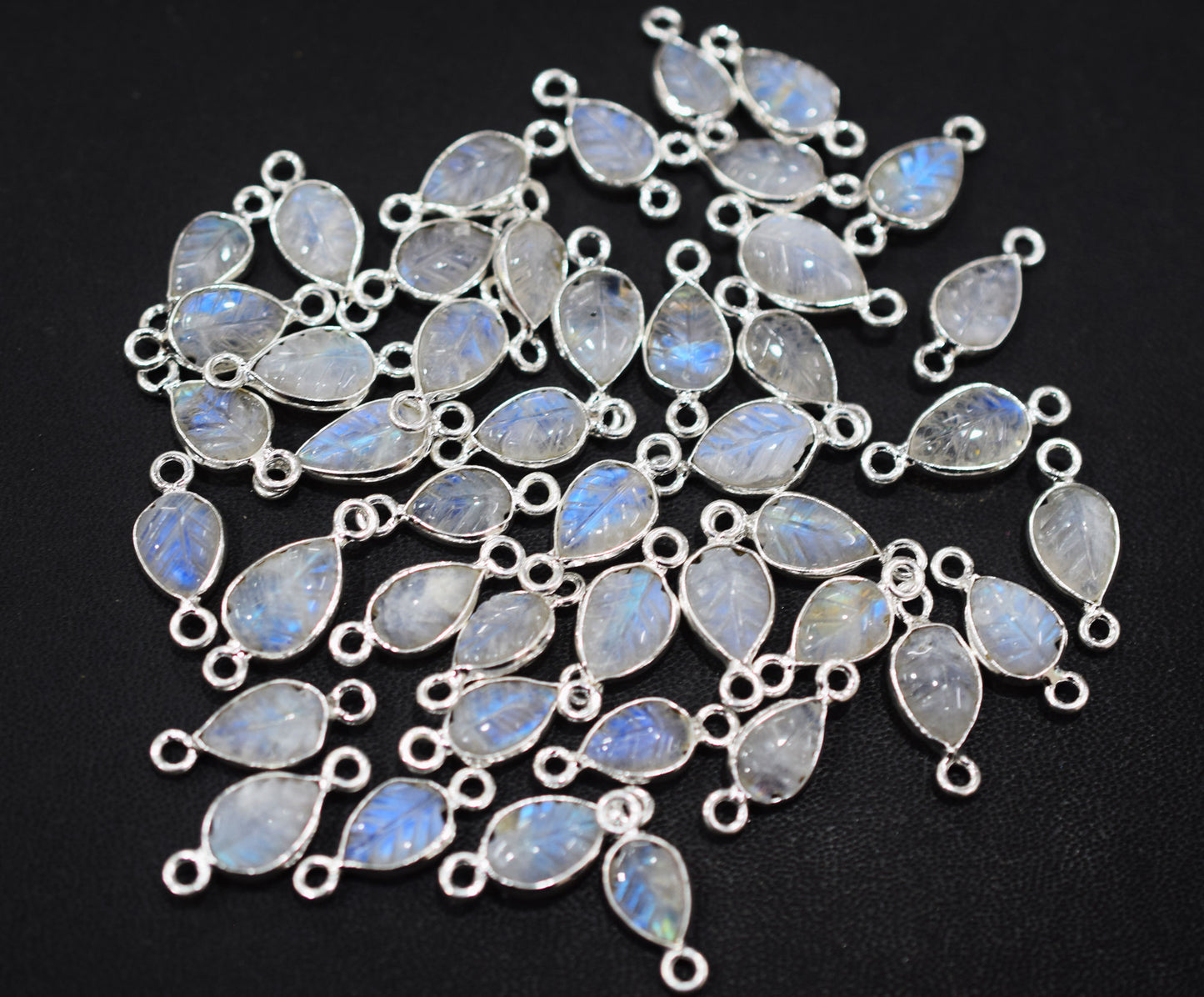 Rainbow Moonstone Hand Carved Leaf Shape Connector , Sold By Piece , 8x10 - 9x12 mm , RB-6642