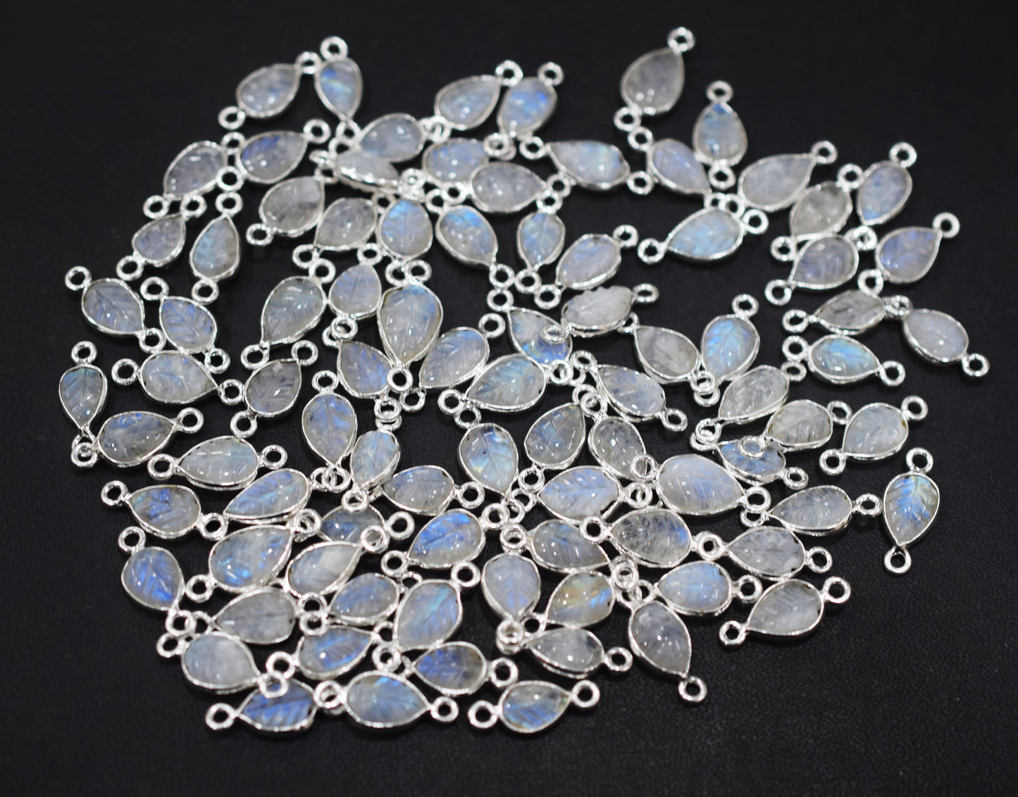 Rainbow Moonstone Hand Carved Leaf Shape Connector , Sold By Piece , 8x10 - 9x12 mm , RB-6642