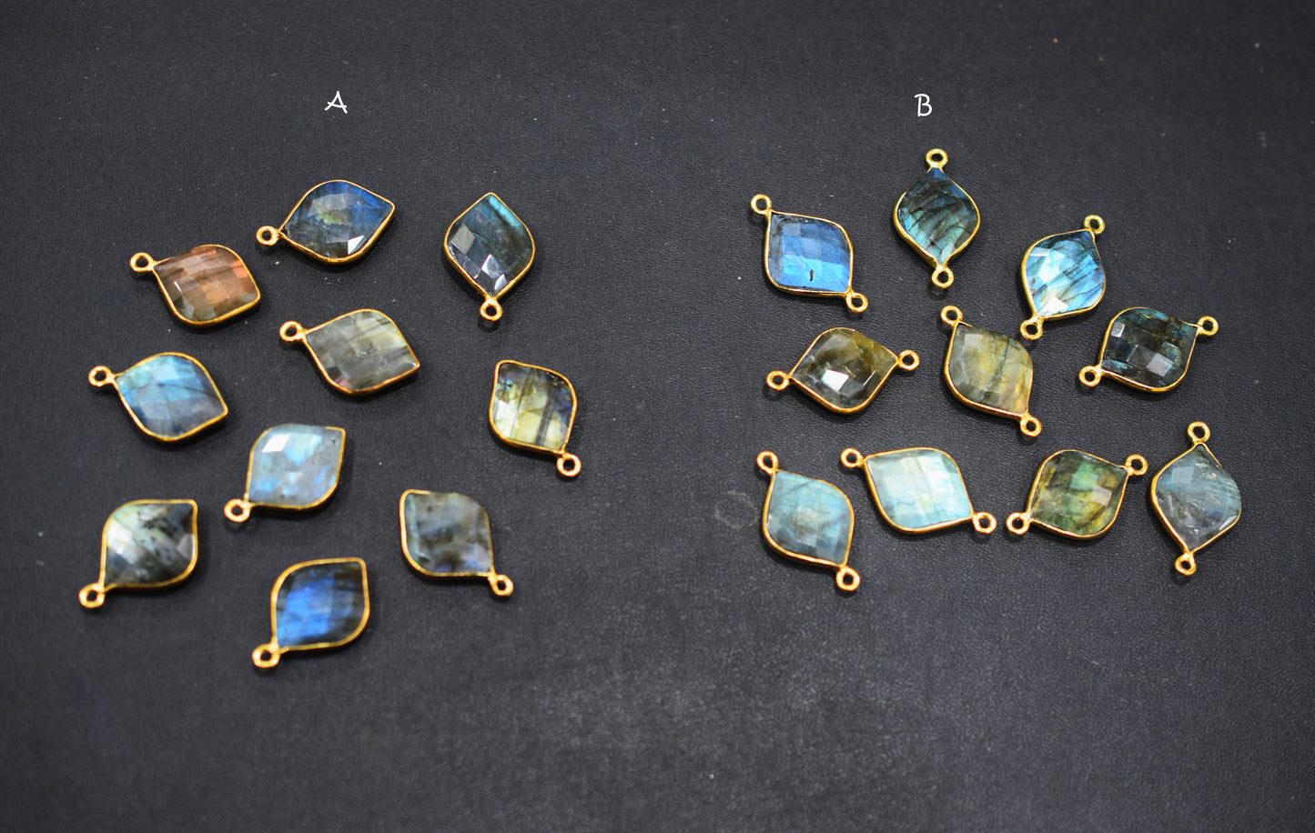 Flashy Labradorite Faceted Flat Dew Drops Shape Double Bail Connector , Labradorite Single Bail Bezel Connector , Sold By Piece , 20 mm , RB-6643