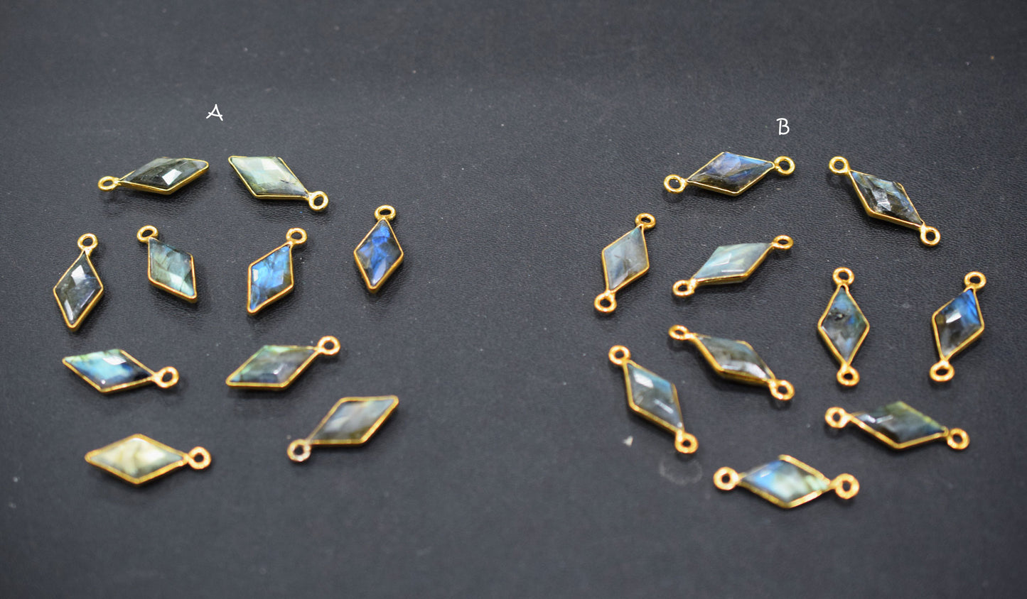 Labradorite Faceted Diamond Shape Double Bail Connector , Labradorite Single Bail Bezel Connector , Sold By Piece , 17 mm , RB-6644