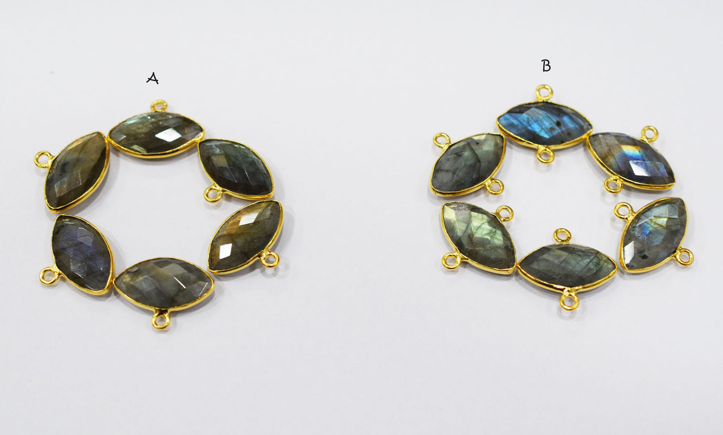 Labradorite Faceted Marquise Shape Double Bail Connector , Labradorite Single Bail Bezel Connector , Sold By Piece , 10x20 mm , RB-6645