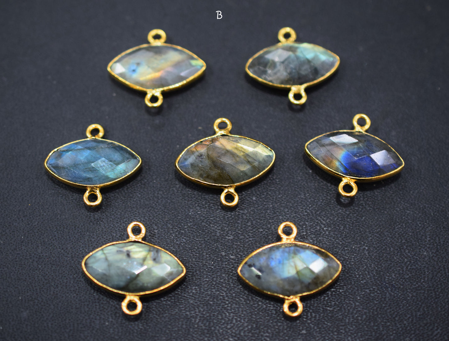 Labradorite Faceted Marquise Shape Double Bail Connector , Labradorite Single Bail Bezel Connector , Sold By Piece , 10x20 mm , RB-6645