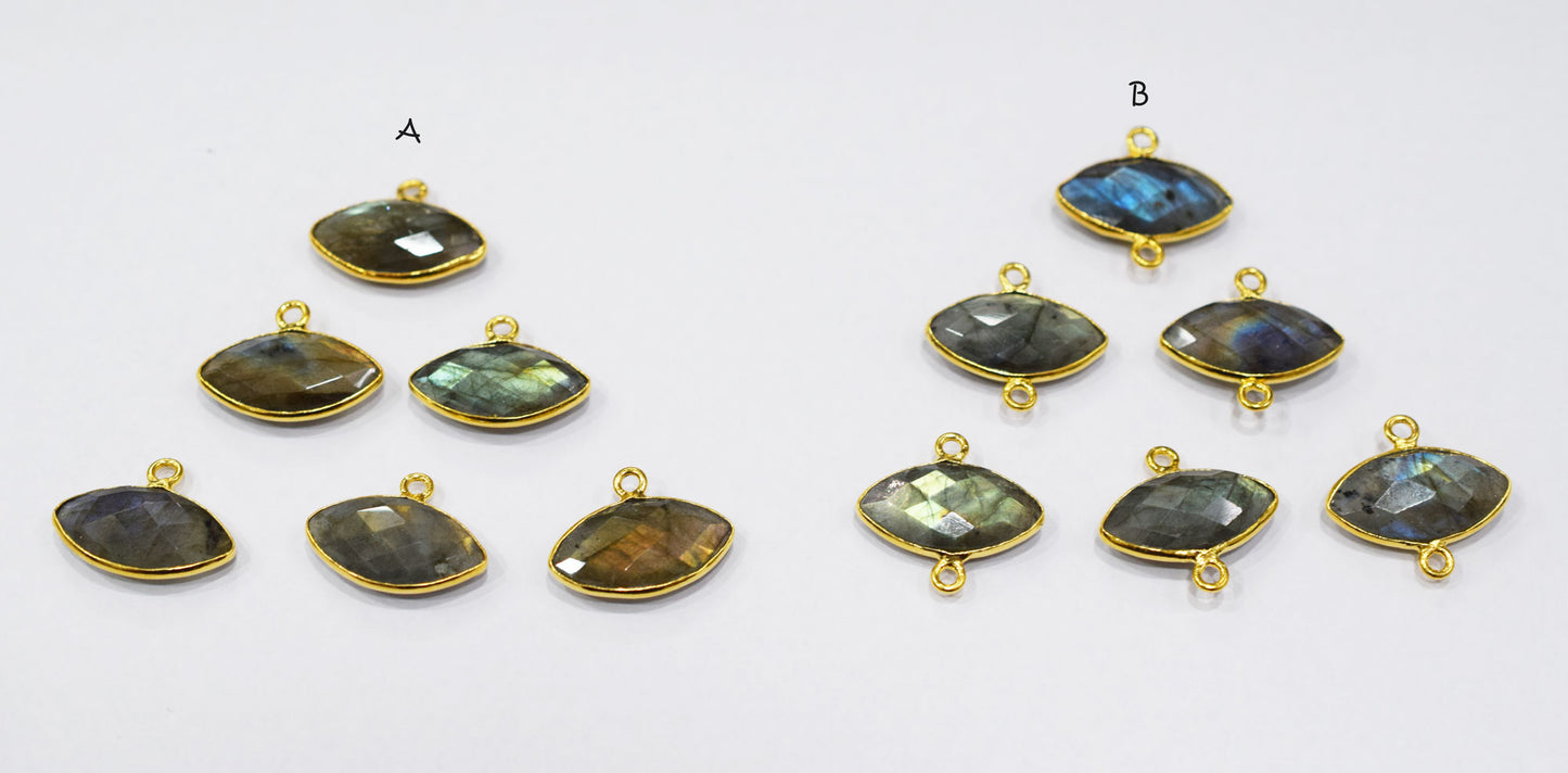 Labradorite Faceted Marquise Shape Double Bail Connector , Labradorite Single Bail Bezel Connector , Sold By Piece , 10x20 mm , RB-6645