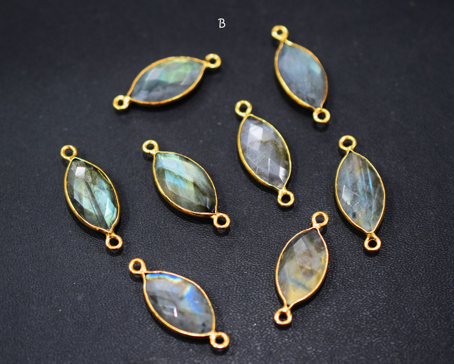 Labradorite Faceted Marquise Shape Double Bail Connector , Labradorite Single Bail Bezel Connector , Sold By Piece , 10x20 mm , RB-6646