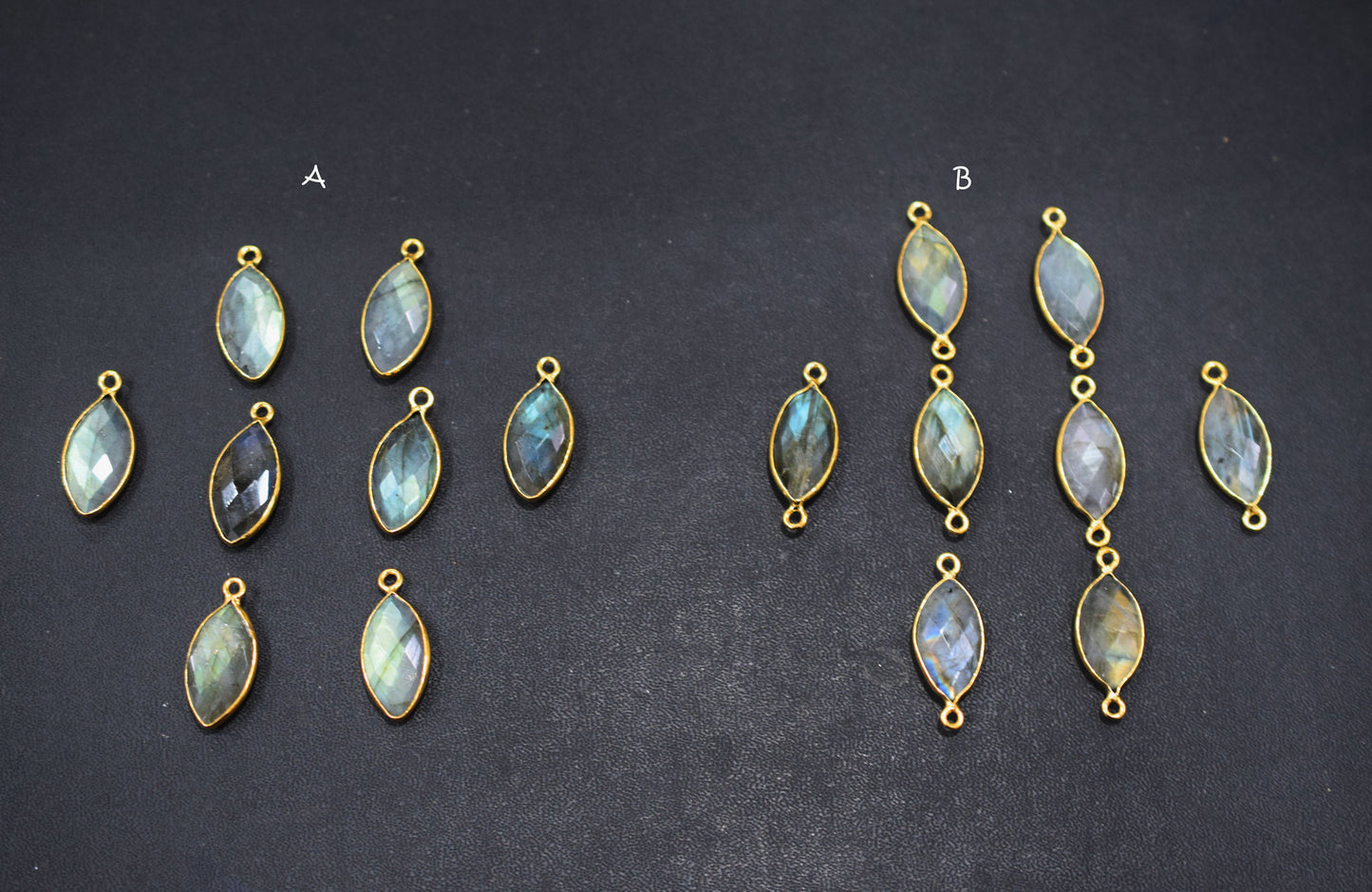 Labradorite Faceted Marquise Shape Double Bail Connector , Labradorite Single Bail Bezel Connector , Sold By Piece , 10x20 mm , RB-6646