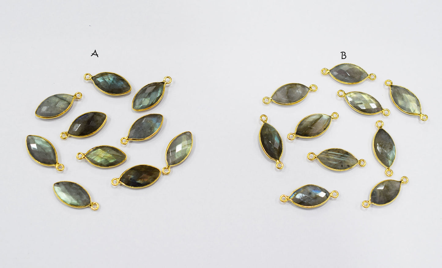Labradorite Faceted Marquise Shape Double Bail Connector , Labradorite Single Bail Bezel Connector , Sold By Piece , 10x20 mm , RB-6646