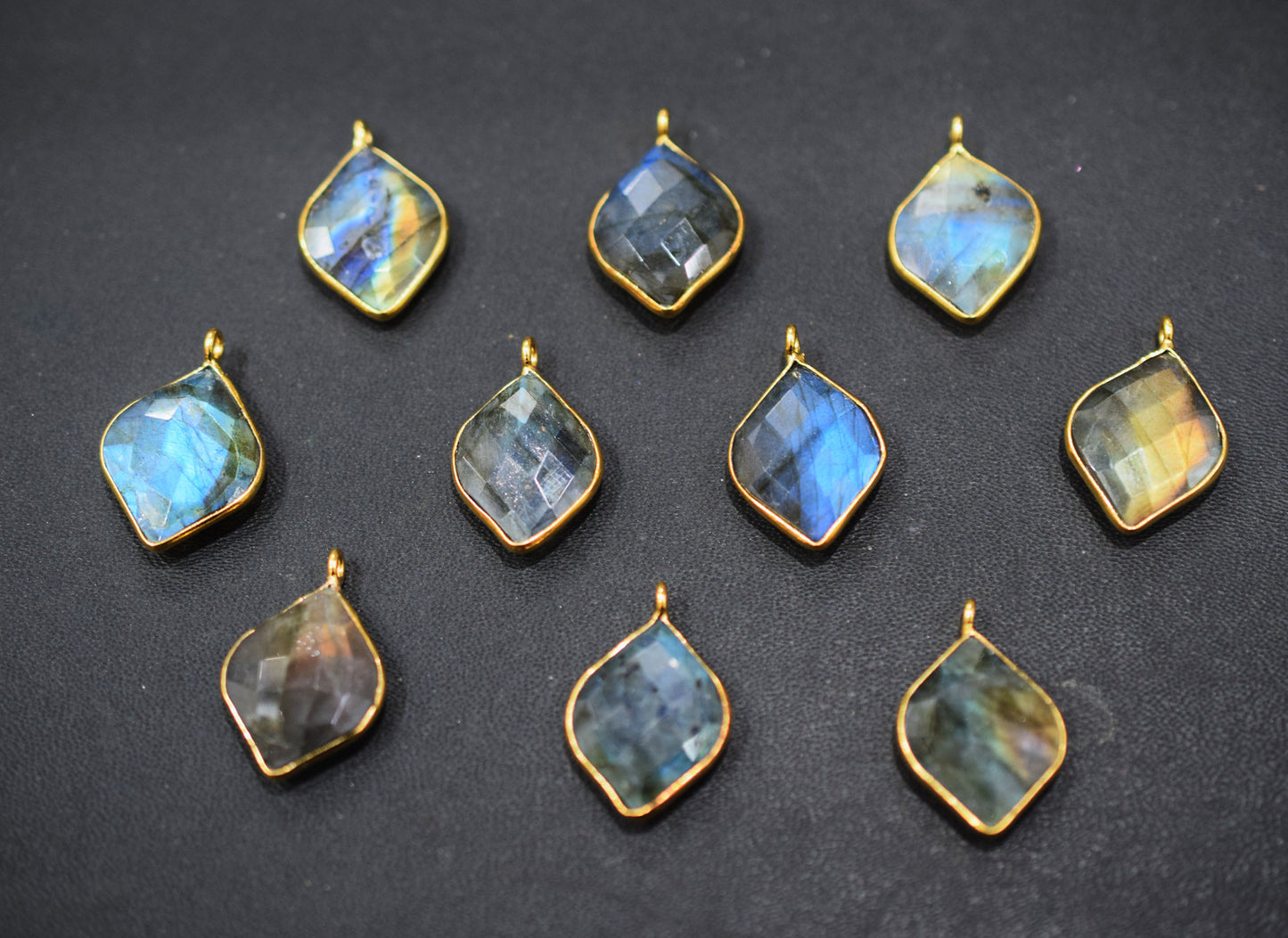 Flashy Labradorite Faceted Flat Dew Drops Shape Single Bail Connector , Sold By Piece , 18x20 mm , RB-6647