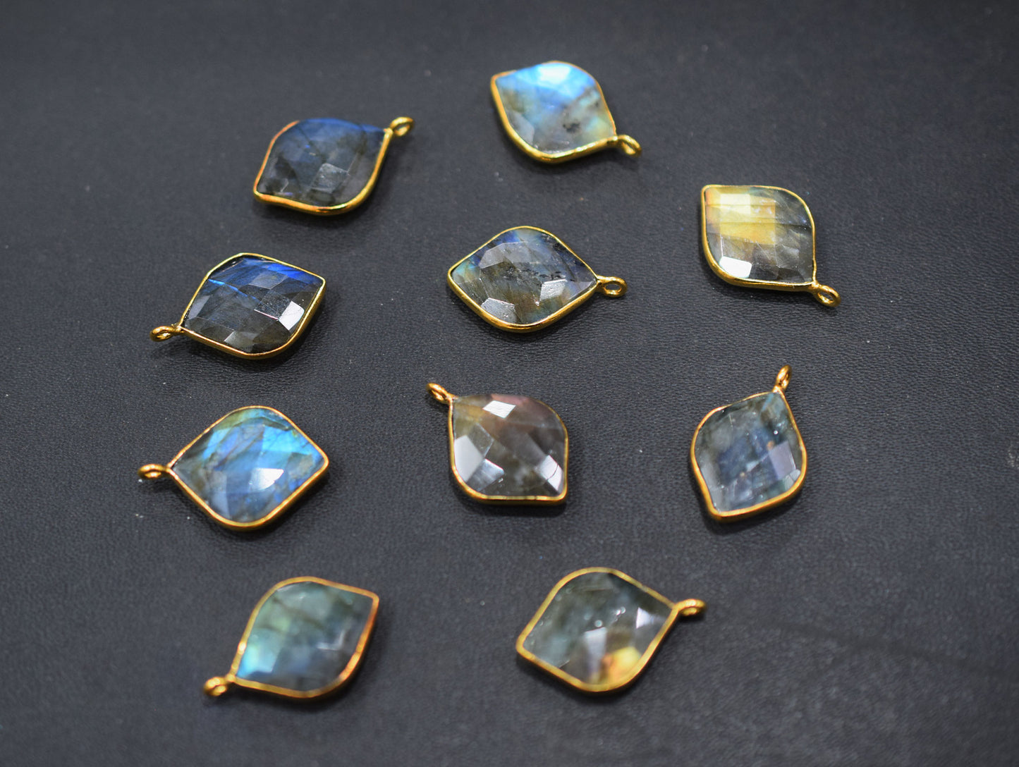 Flashy Labradorite Faceted Flat Dew Drops Shape Single Bail Connector , Sold By Piece , 18x20 mm , RB-6647