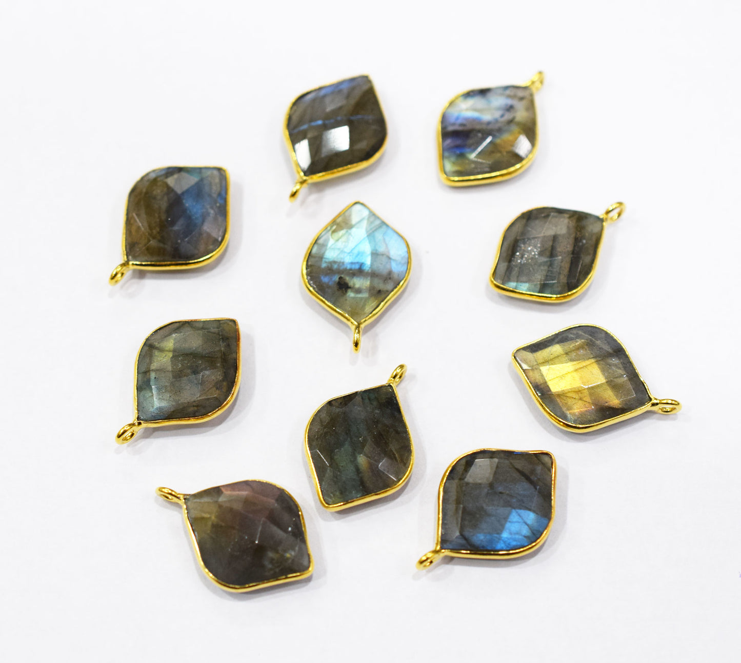 Flashy Labradorite Faceted Flat Dew Drops Shape Single Bail Connector , Sold By Piece , 18x20 mm , RB-6647