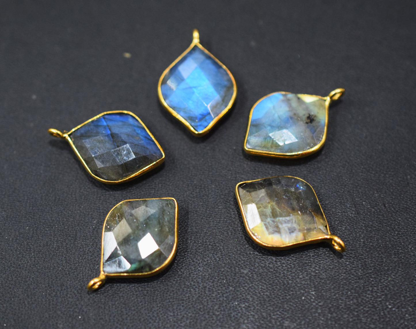 Flashy Labradorite Faceted Flat Dew Drops Shape Single Bail Connector , Sold By Piece , 18x20 mm , RB-6647