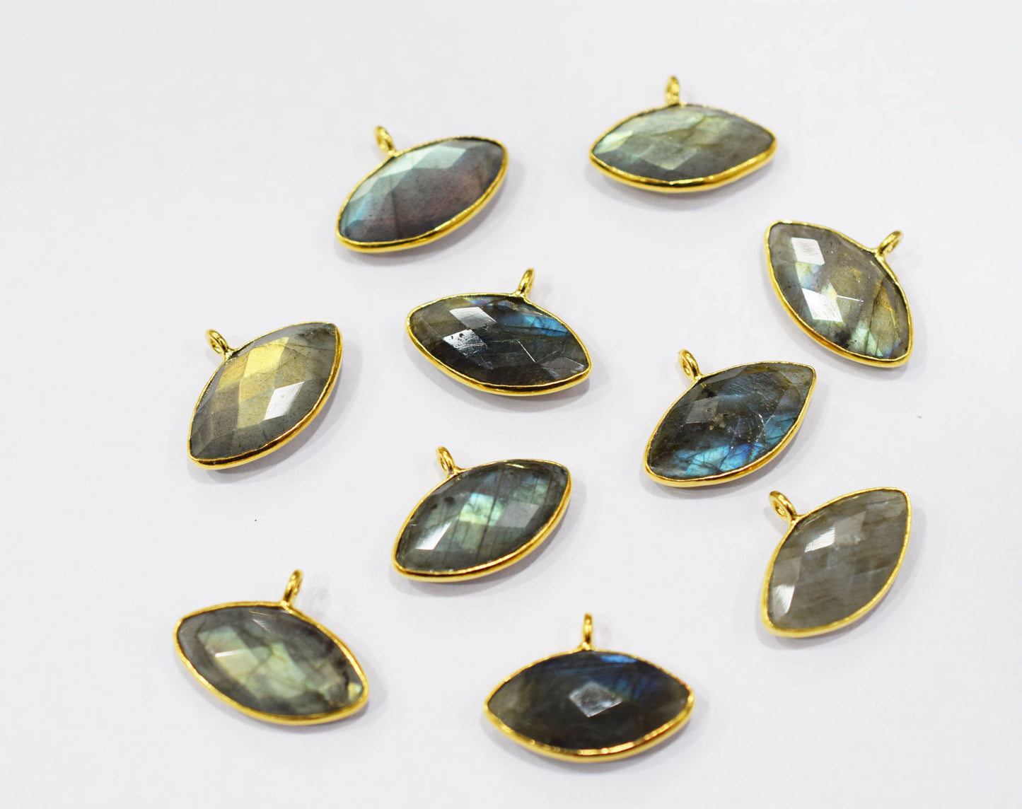 Labradorite Faceted Marquise Shape Single Bail Connector , Sold By Piece , 10x20 mm , RB-6648