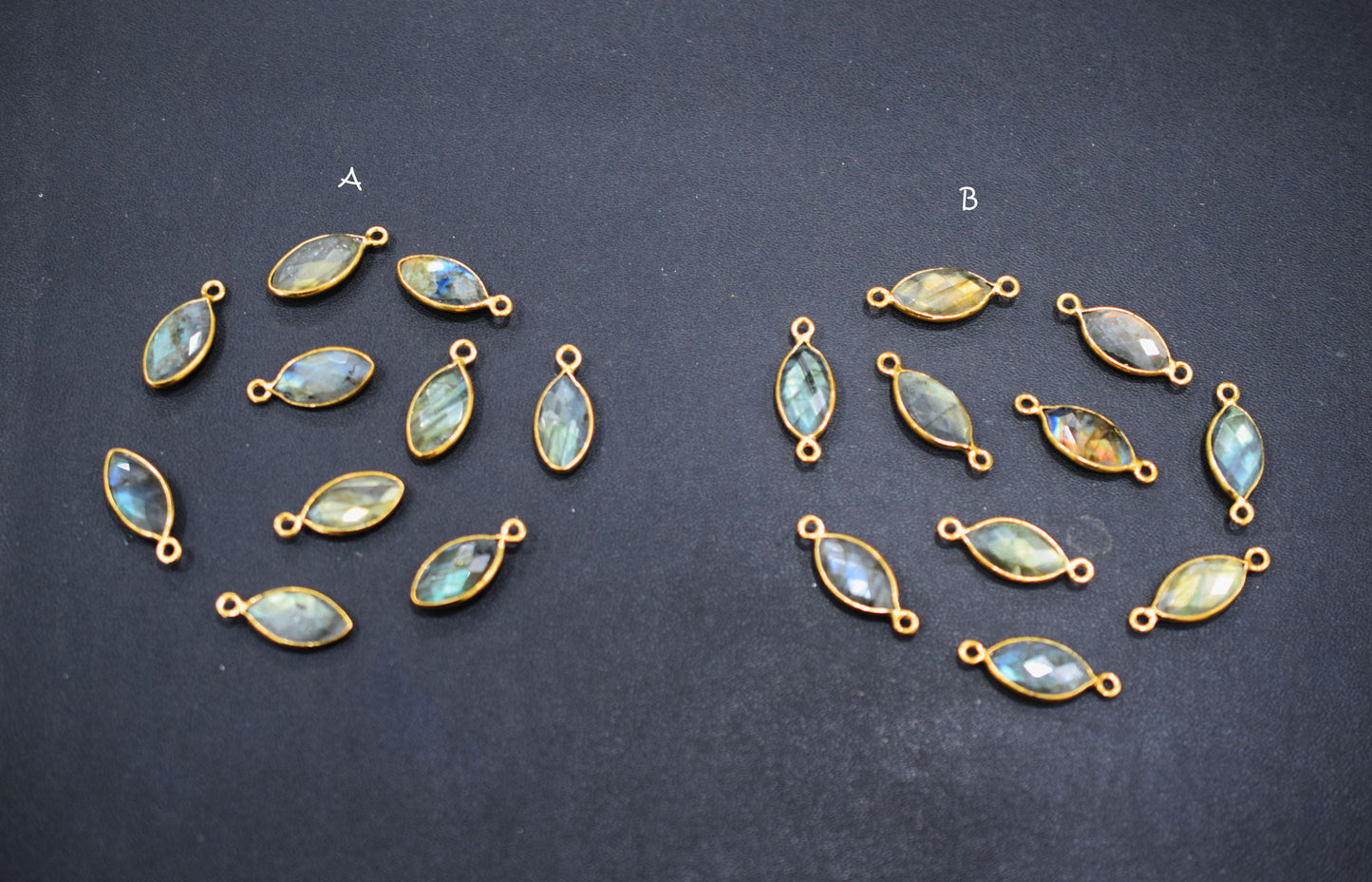 Labradorite Faceted Marquise Shape Double Bail Connector , Labradorite Single Bail Bezel Connector , Sold By Piece , 9x17 mm , RB-6649