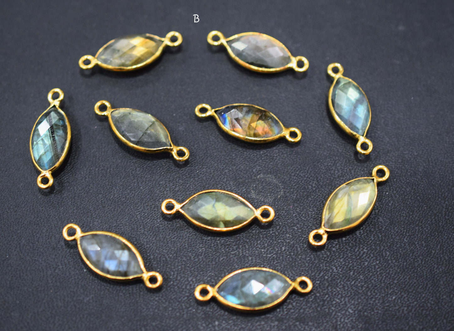 Labradorite Faceted Marquise Shape Double Bail Connector , Labradorite Single Bail Bezel Connector , Sold By Piece , 9x17 mm , RB-6649