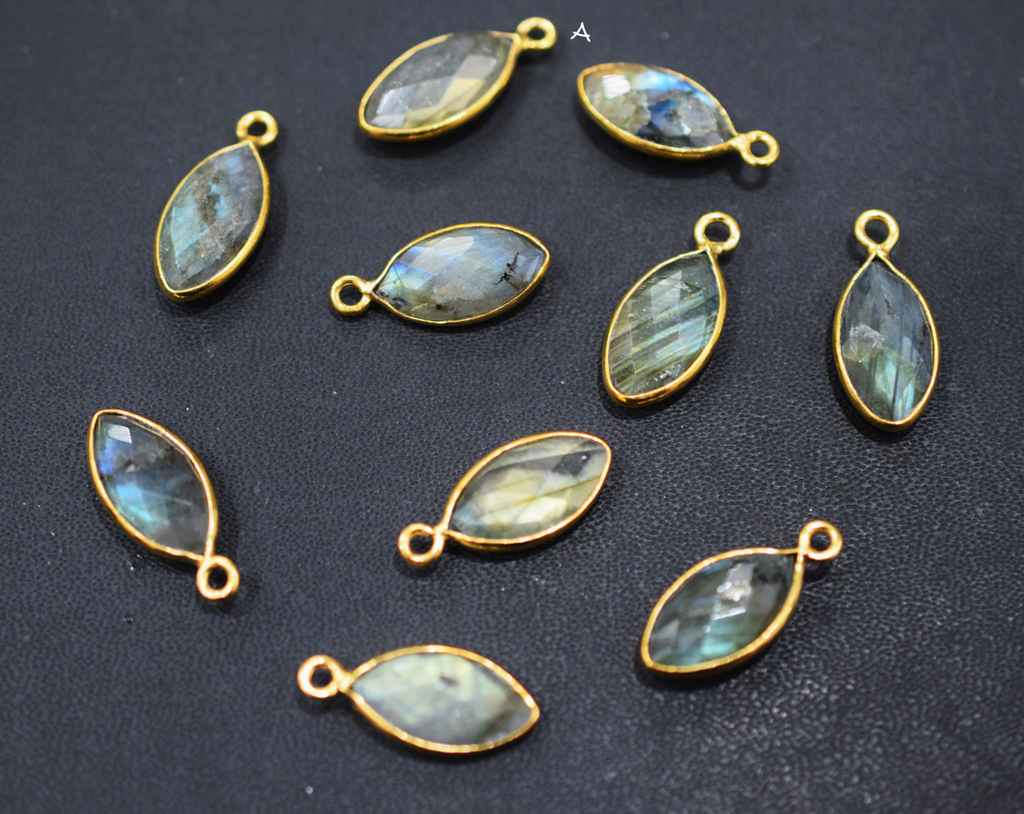 Labradorite Faceted Marquise Shape Double Bail Connector , Labradorite Single Bail Bezel Connector , Sold By Piece , 9x17 mm , RB-6649