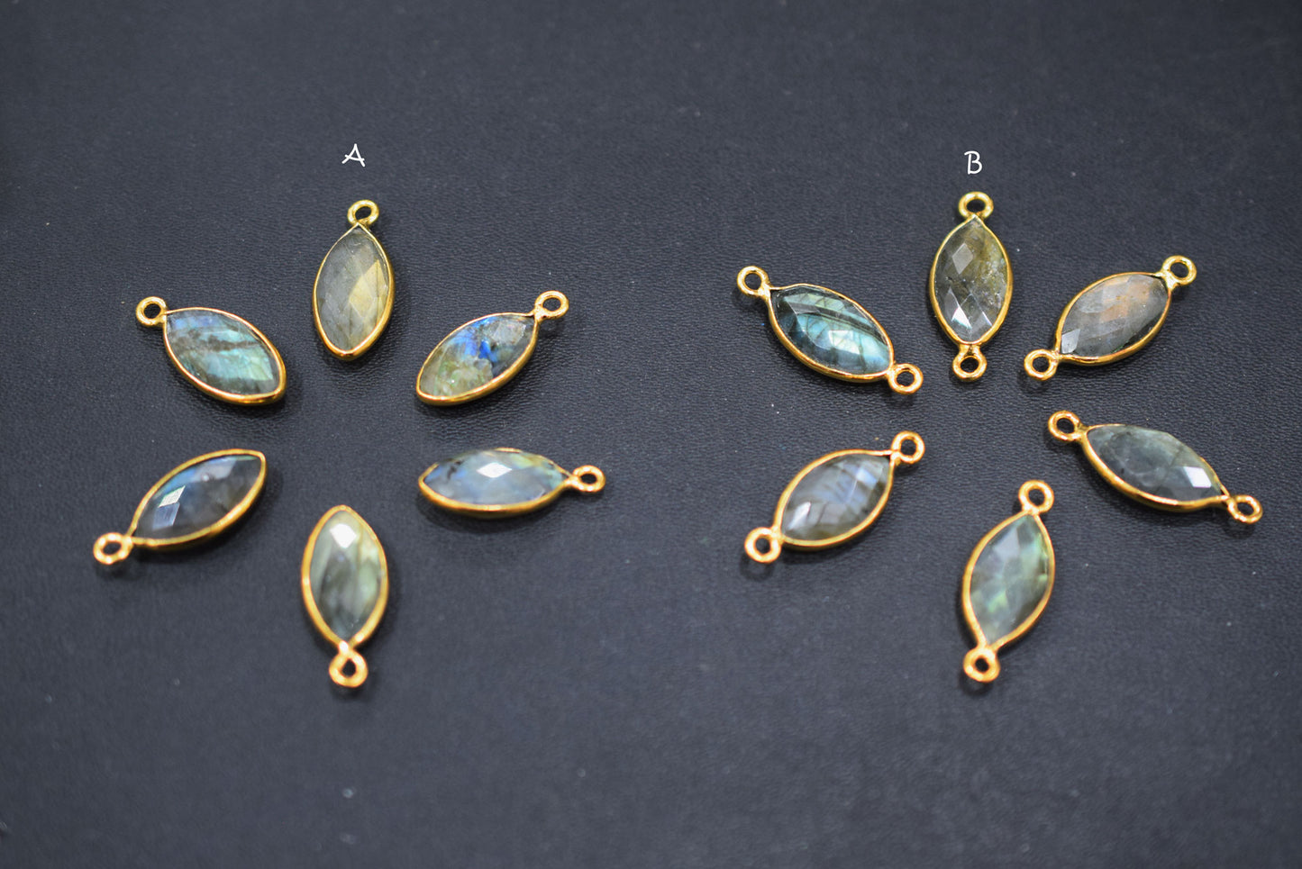 Labradorite Faceted Marquise Shape Double Bail Connector , Labradorite Single Bail Bezel Connector , Sold By Piece , 9x17 mm , RB-6649
