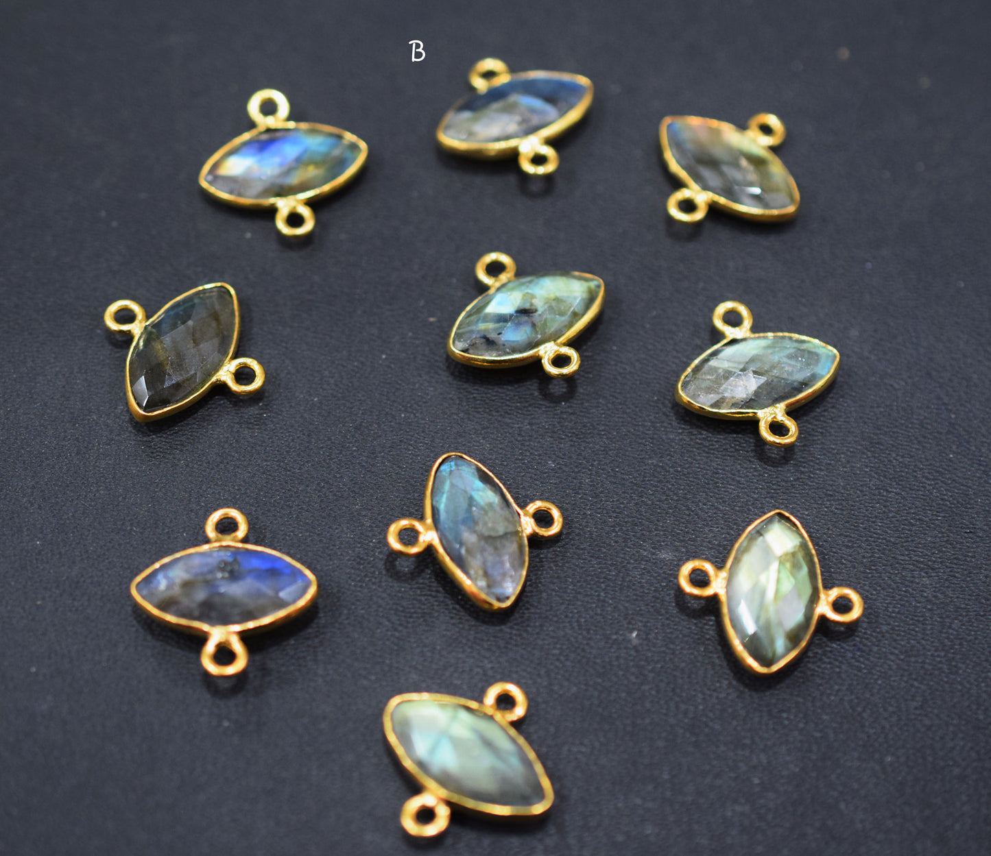 Labradorite Faceted Marquise Shape Double Bail Connector , Labradorite Single Bail Bezel Connector , Sold By Piece , 9x17 mm , RB-6650