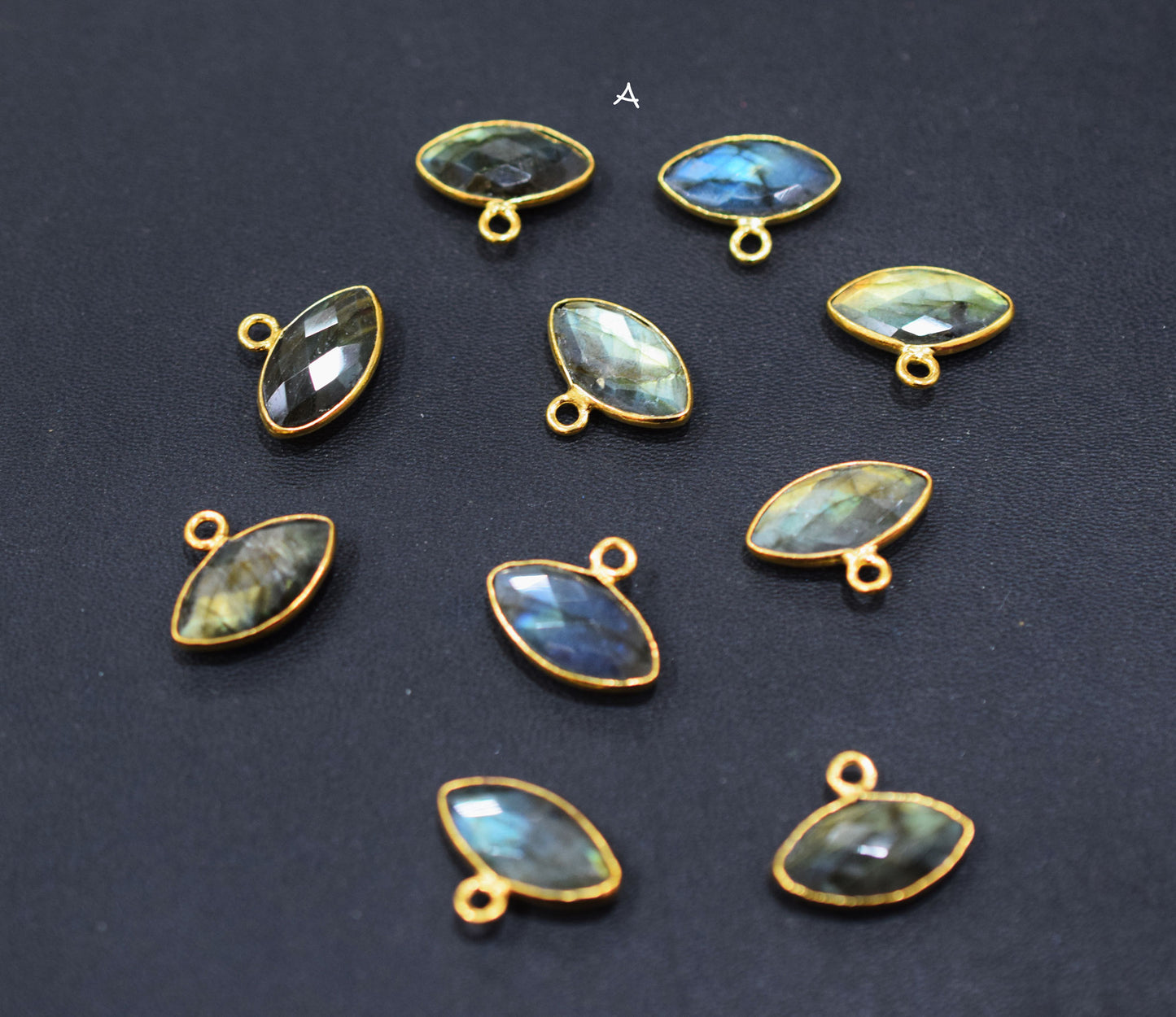 Labradorite Faceted Marquise Shape Double Bail Connector , Labradorite Single Bail Bezel Connector , Sold By Piece , 9x17 mm , RB-6650