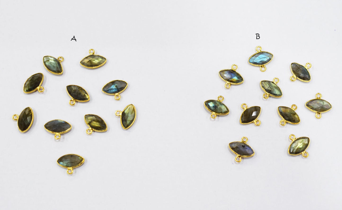 Labradorite Faceted Marquise Shape Double Bail Connector , Labradorite Single Bail Bezel Connector , Sold By Piece , 9x17 mm , RB-6650