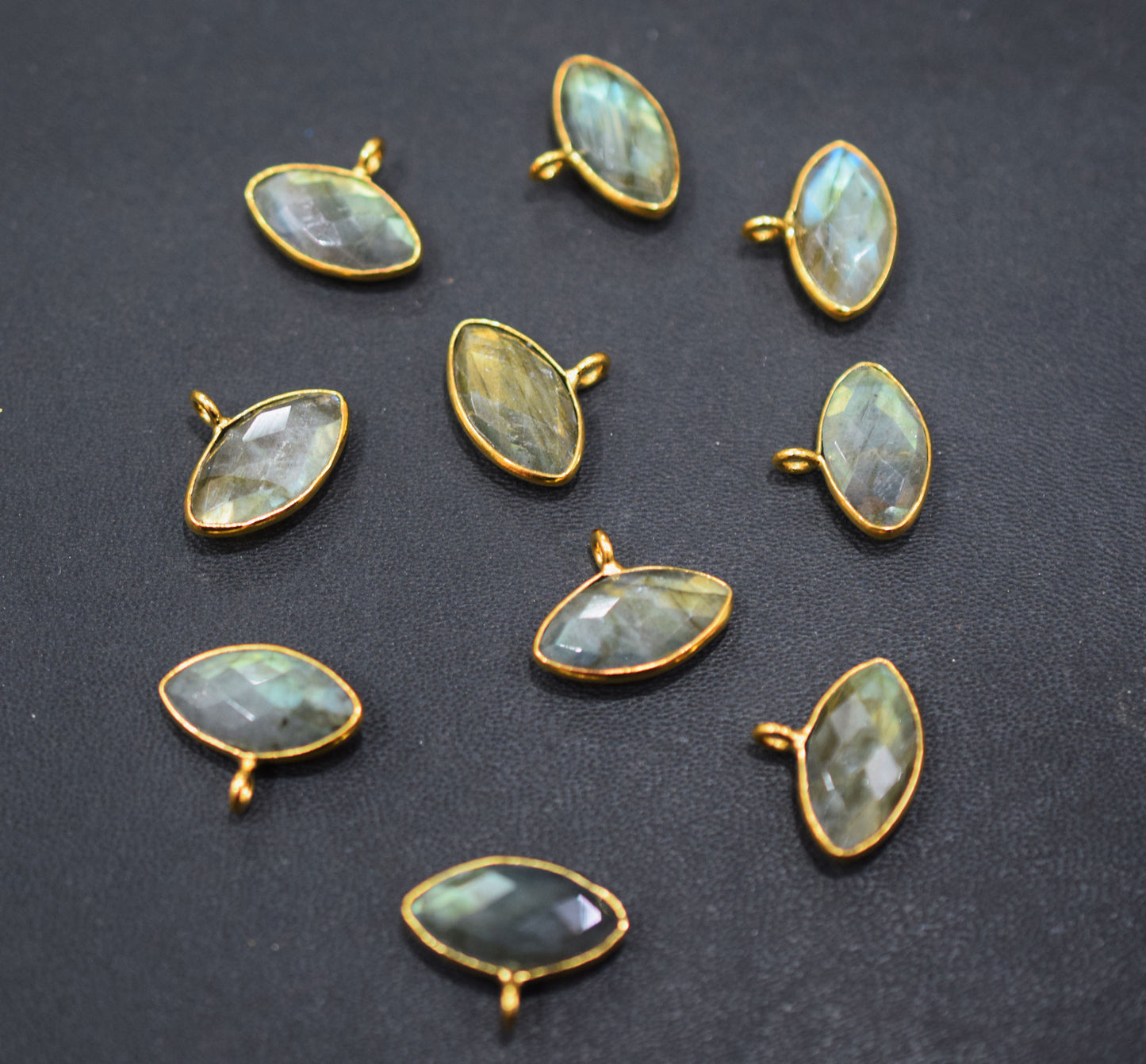 Labradorite Faceted Marquise Shape Single Bail Connector , Sold By Piece , 9x17 mm , RB-6651