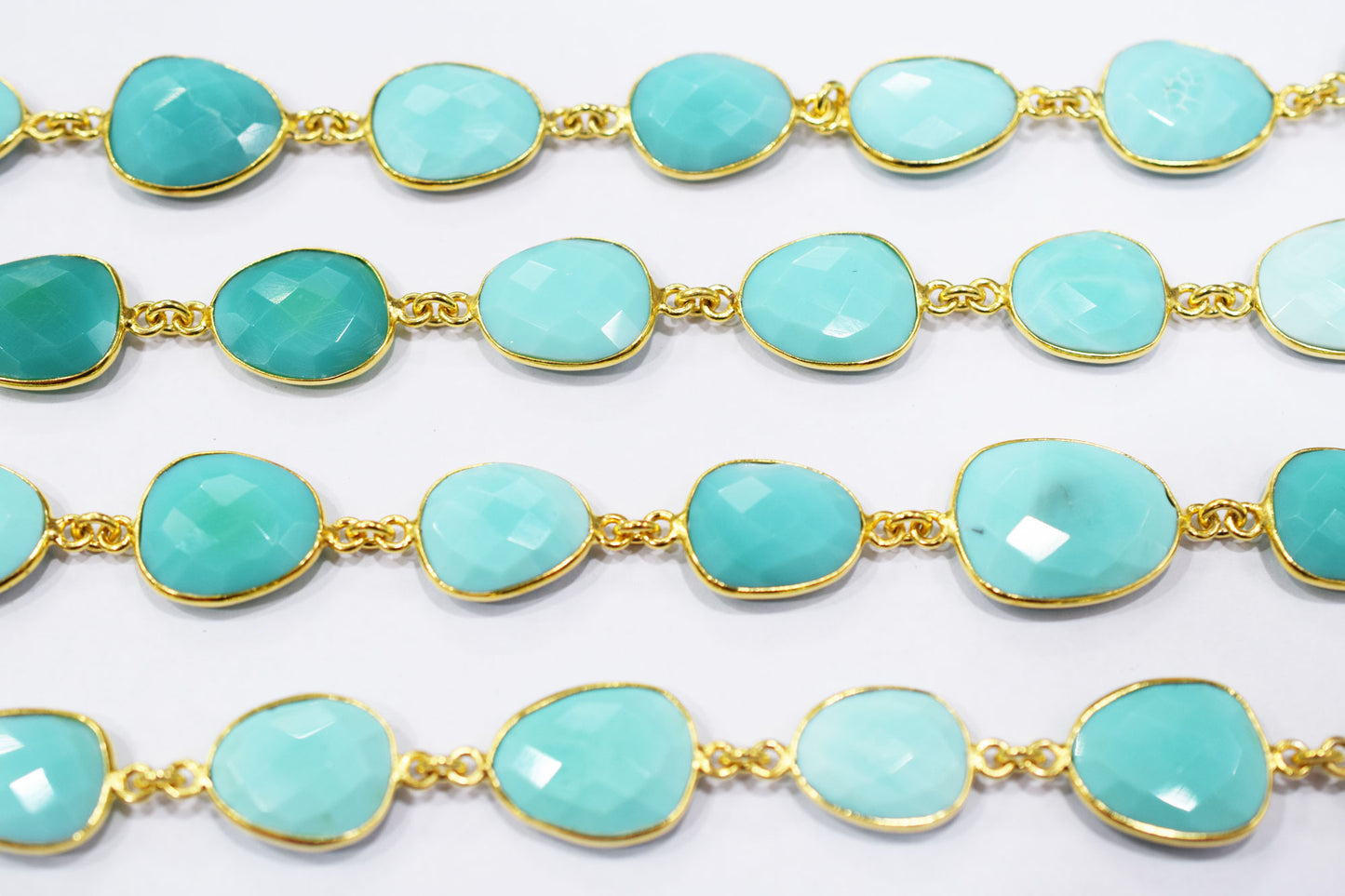 Peru Chalcedony Faceted Slice Shape Connector Chain , 11x12 - 17x20 mm , RB-6653