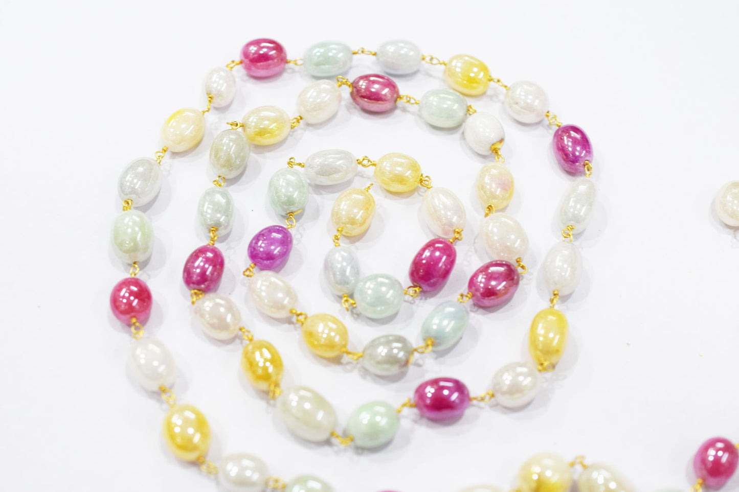 Mystic Multi Natural Quartz Oval Shape Rosary Beaded Chain , 7x9 - 8x11 mm , RB-6654