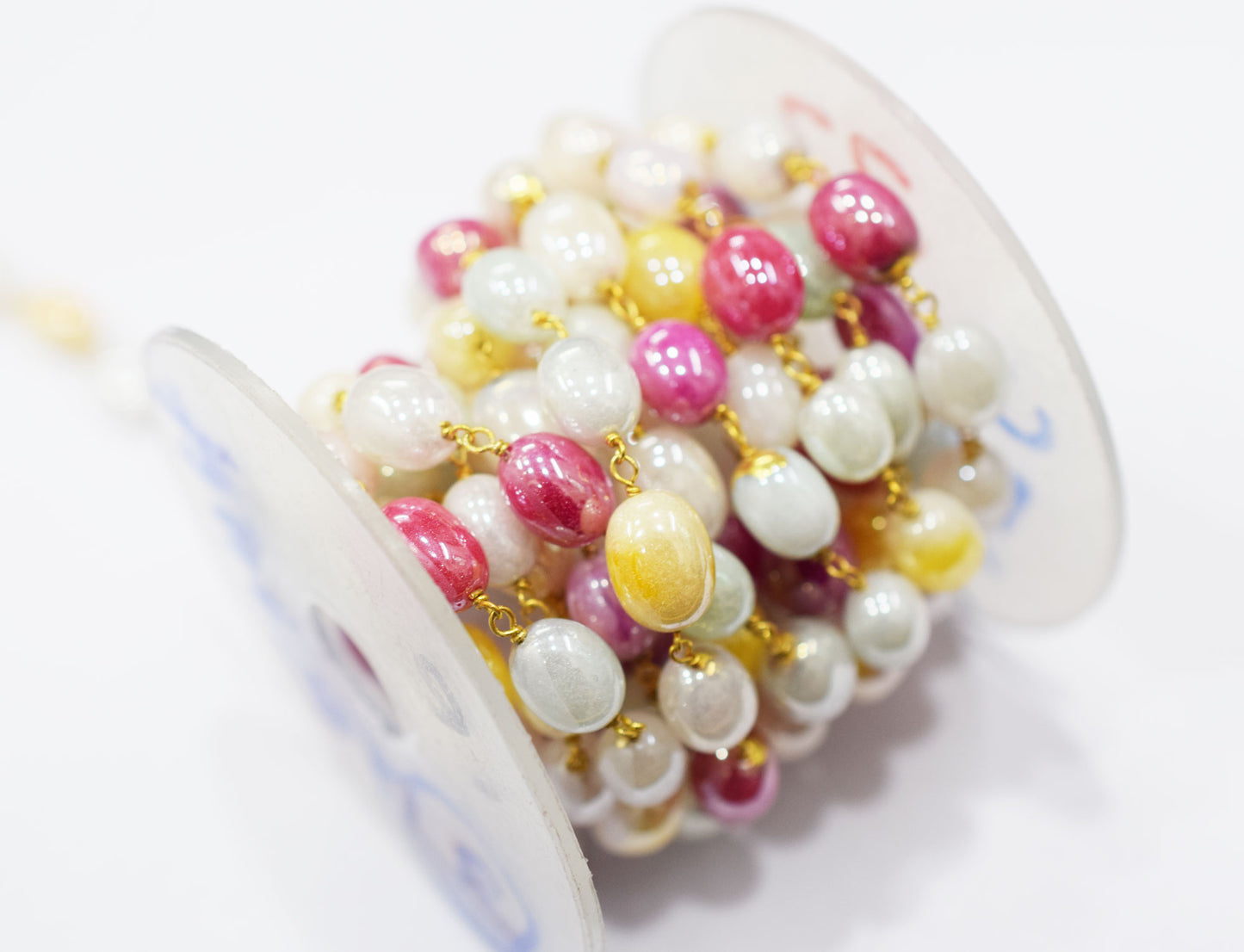 Mystic Multi Natural Quartz Oval Shape Rosary Beaded Chain , 7x9 - 8x11 mm , RB-6654