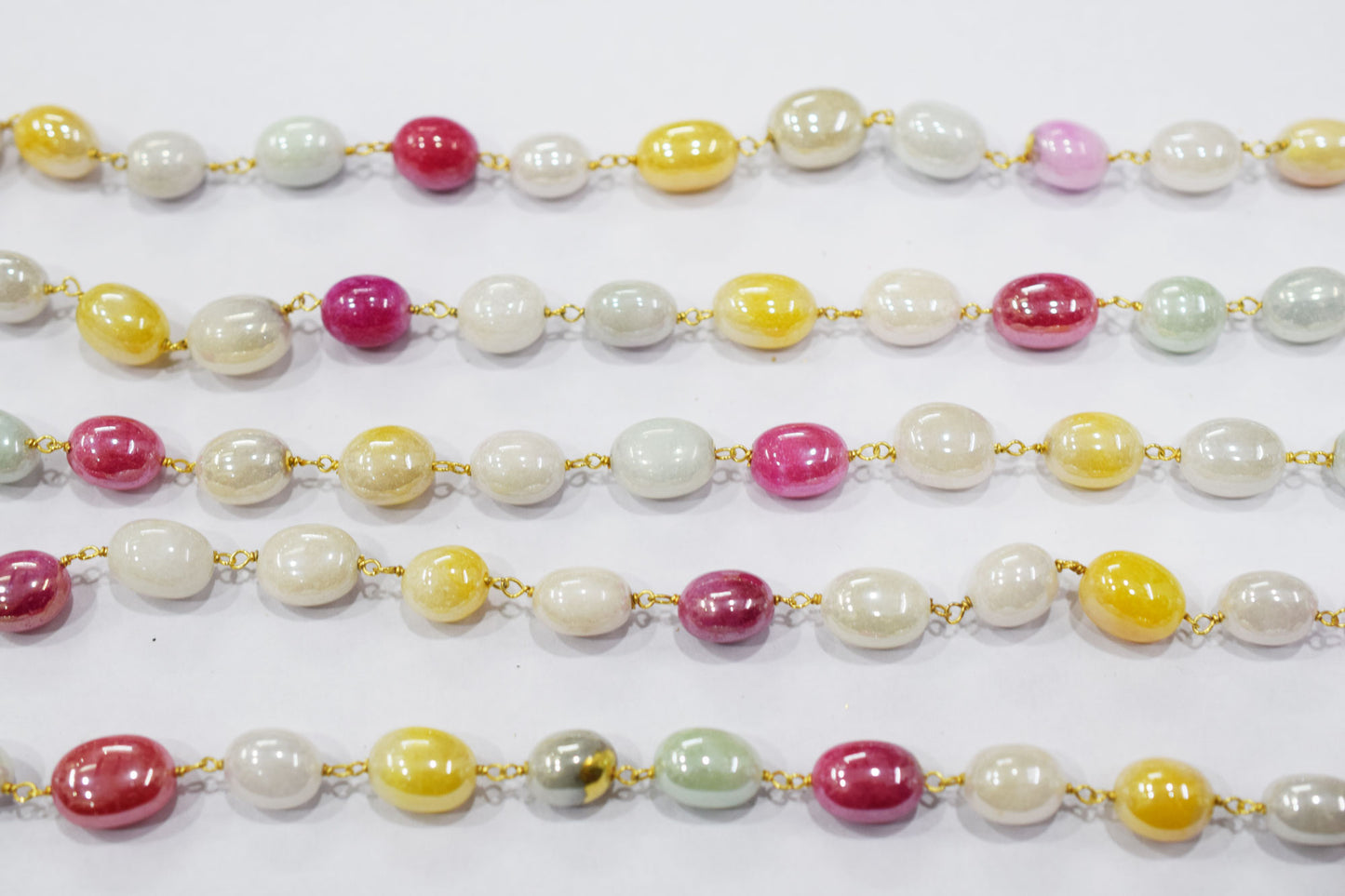 Mystic Multi Natural Quartz Oval Shape Rosary Beaded Chain , 7x9 - 8x11 mm , RB-6654