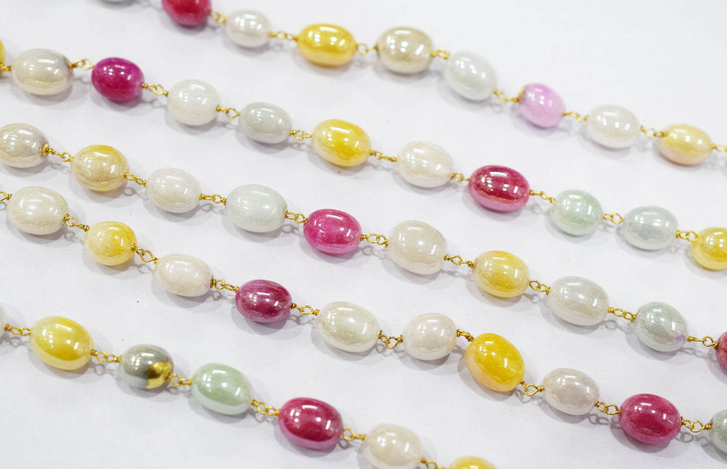 Mystic Multi Natural Quartz Oval Shape Rosary Beaded Chain , 7x9 - 8x11 mm , RB-6654