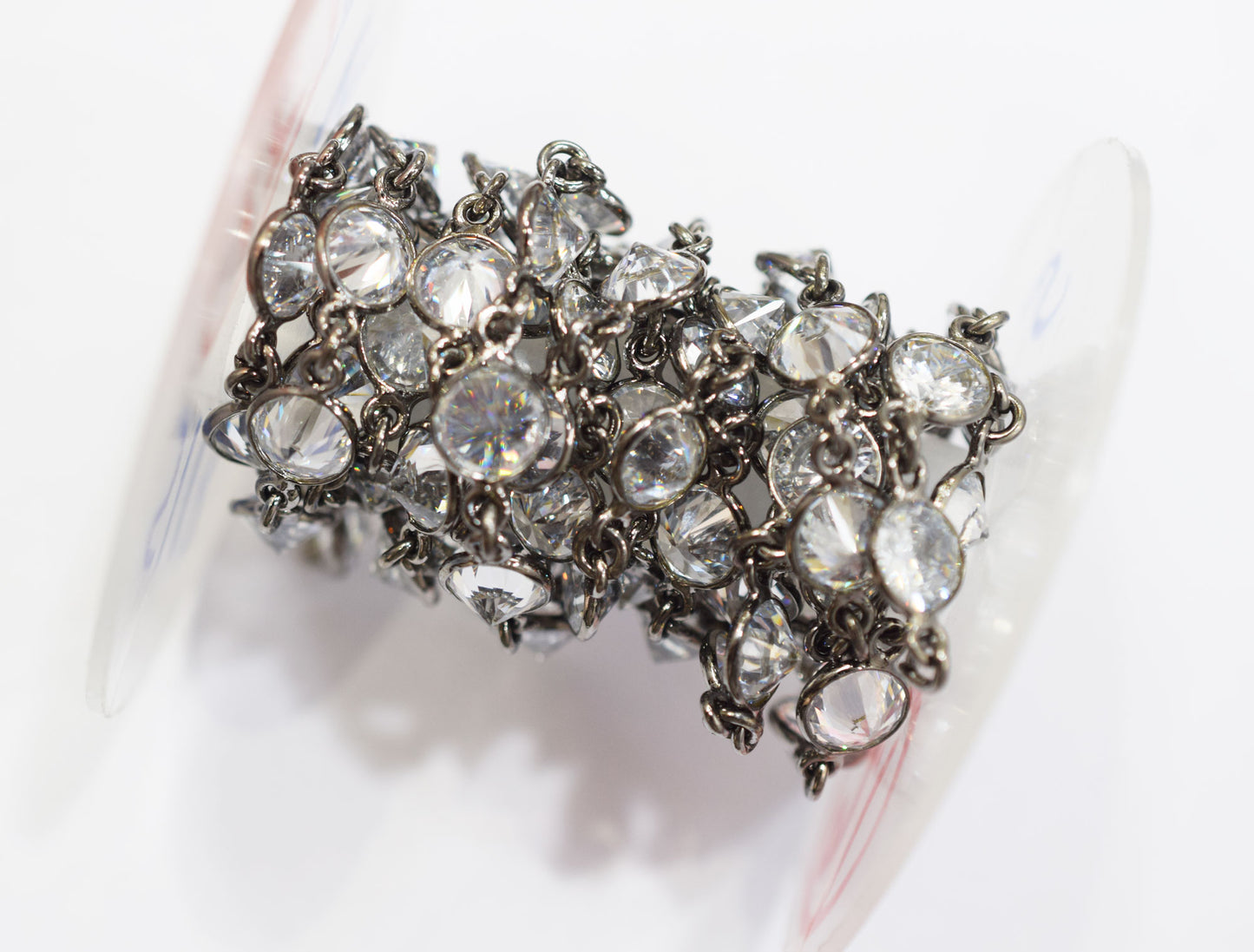 White Cubic Zirconia Diamond Cut Coin Shape Connector Chain , White Cubic Zirconia CZ Tiff Bezel Link Chain , 8.50 mm , RB-6657