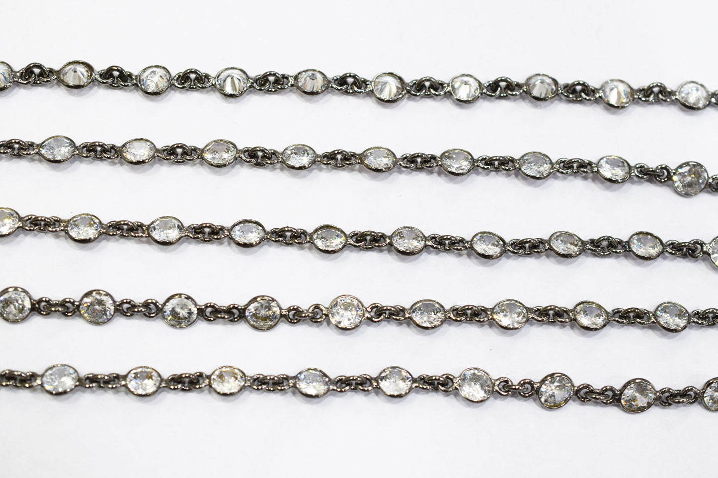 White Cubic Zirconia Diamond Cut Coin Shape Connector Chain , White Cubic Zirconia CZ Tiff Bezel Link Chain , 6.50 mm , RB-6658