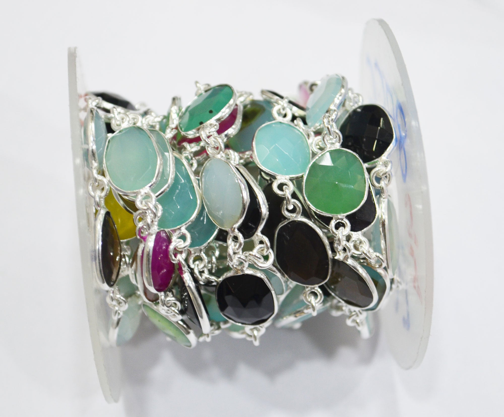 Multi Chalcedony Faceted Slice Shape Connector Chain , 11x12 - 13x15 mm , RB-6662