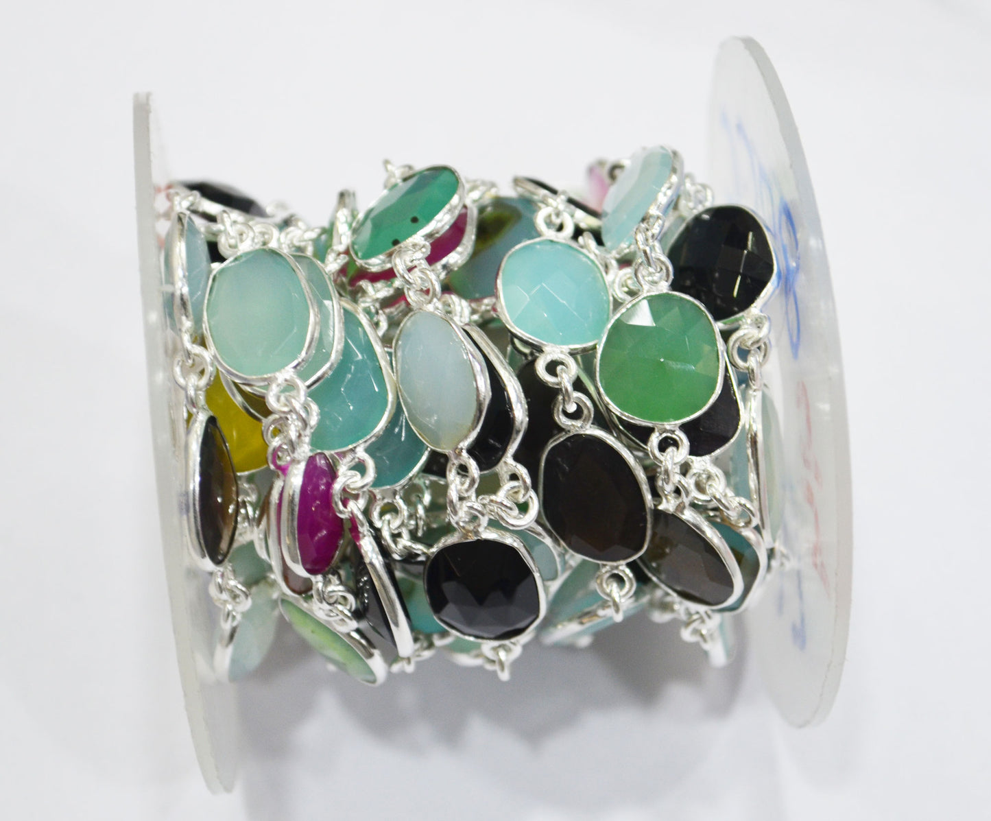 Multi Chalcedony Faceted Slice Shape Connector Chain , 11x12 - 13x15 mm , RB-6662