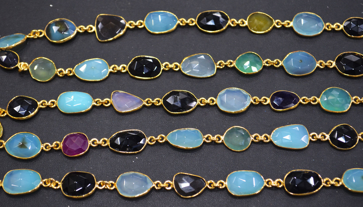 Multi Chalcedony Faceted Slice Shape Connector Chain , 11x12 - 13x15 mm , RB-6662